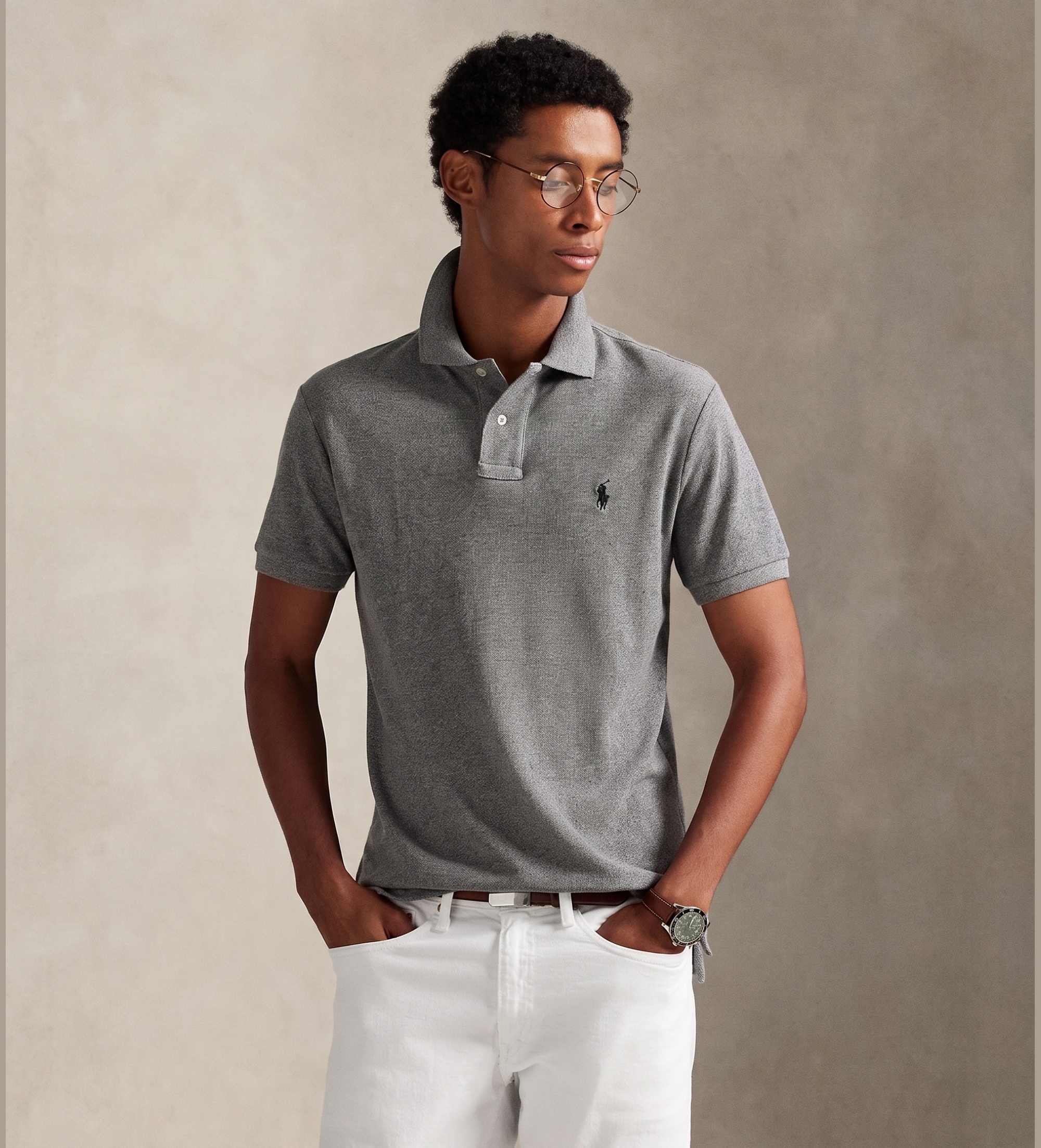 Polo Ralph Lauren für Herren. 710666998006 Custom Slim Fit Poloshirt grau (M), Lässig, Baumwolle, Kurzarm