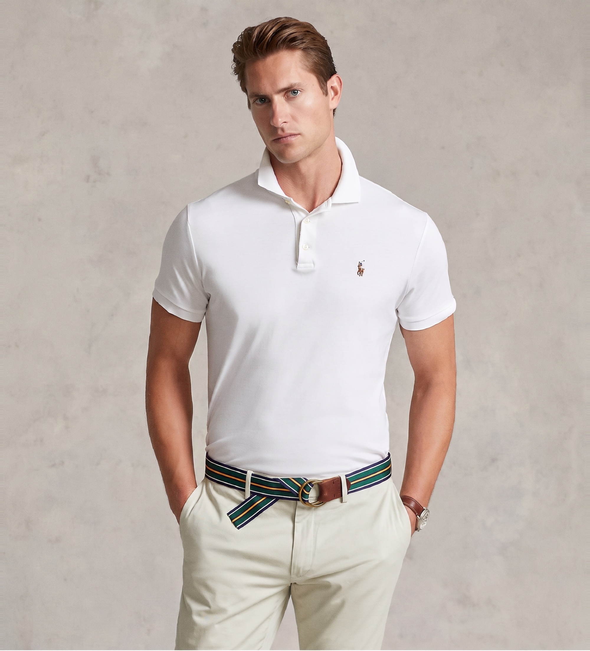 Polo Ralph Lauren für Herren. 710713130003 Custom Slim Fit Poloshirt weiß (S), Lässig, Baumwolle, Kurzarm