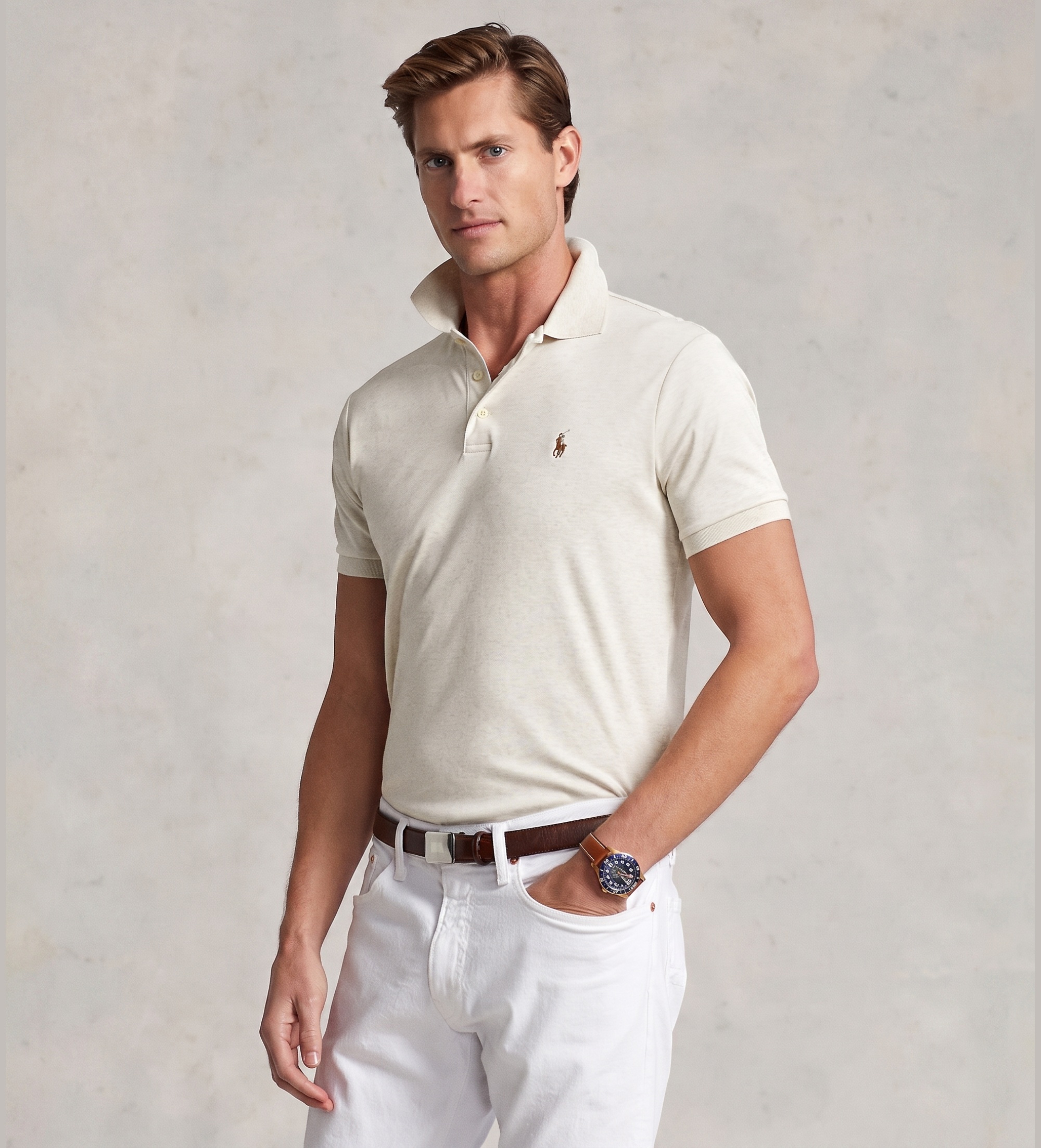 Polo Ralph Lauren für Herren. 710713130002 Custom Slim Fit Poloshirt aus weicher Baumwolle weiß (S), Lässig, Kurzarm