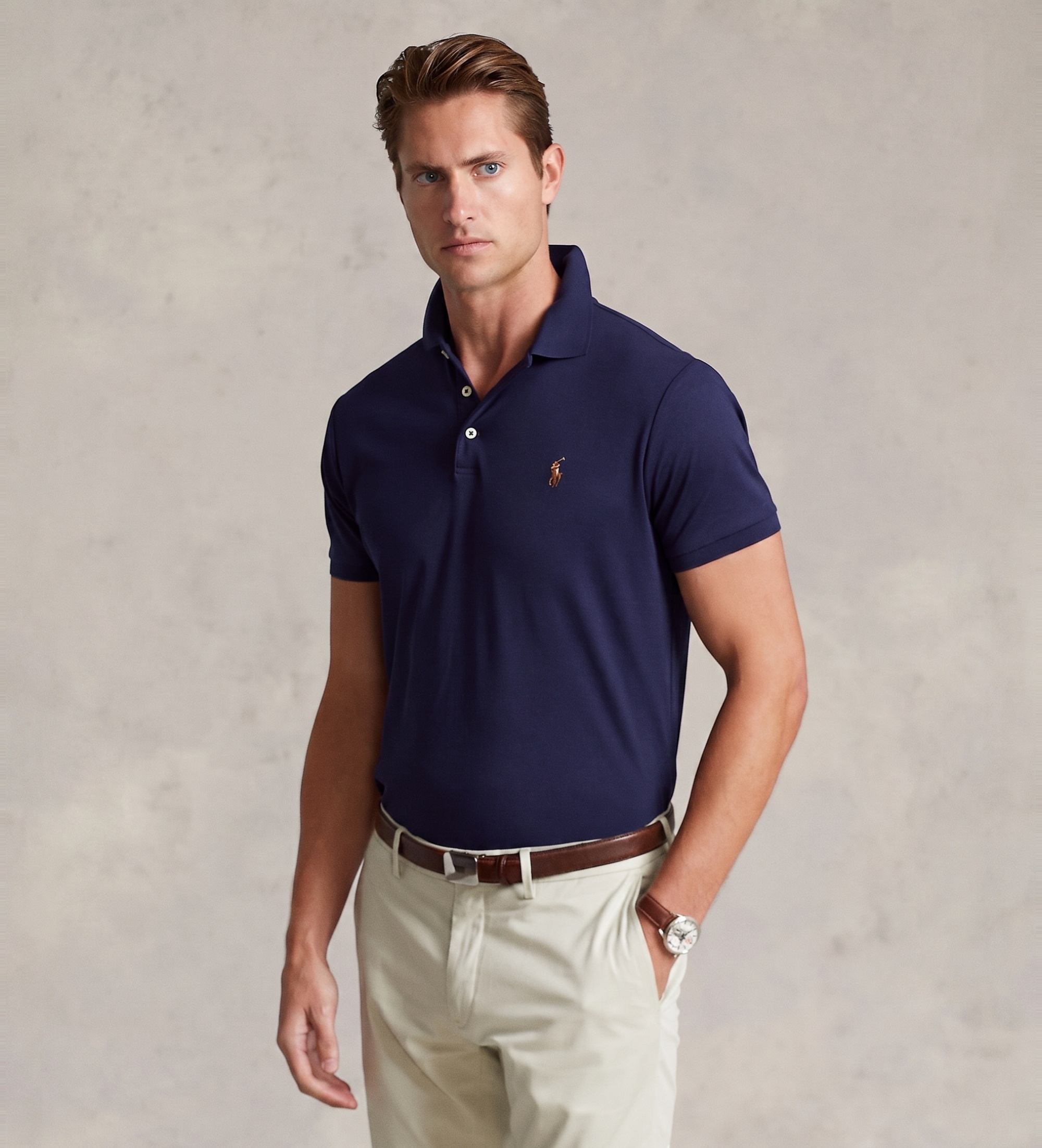 Polo Ralph Lauren für Herren. 710713130006 Maßgeschneidertes Slim Fit Poloshirt aus weicher navyfarbener Baumwolle (M), Lässig, Kurzarm, Mar