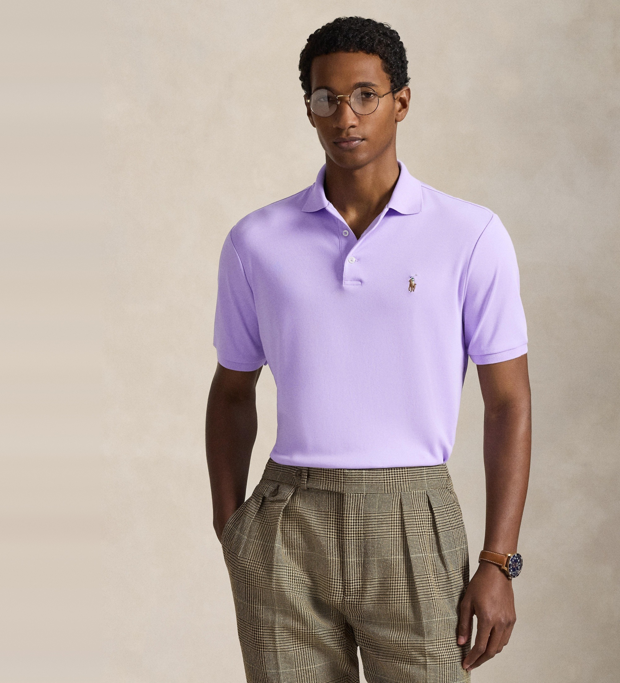 Polo Ralph Lauren für Herren. 710704319501 Weiches Baumwoll-Poloshirt Custom Slim Fit lila (L), Lässig, Flieder, Baumwolle, Kurzarm