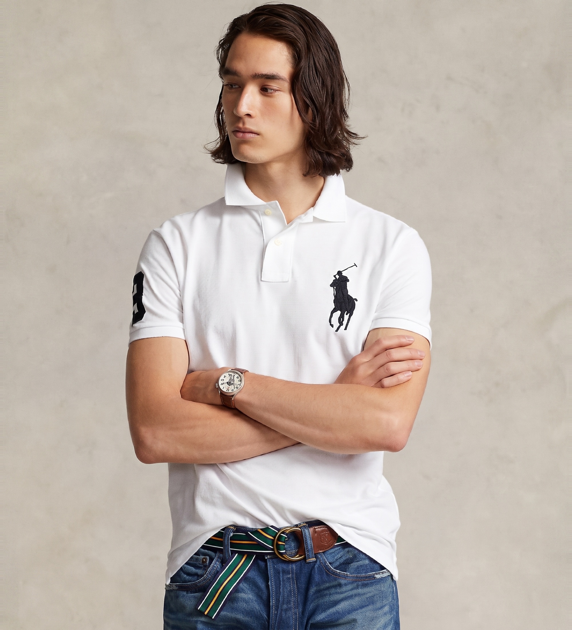 Polo Ralph Lauren für Herren. 710688969003 Logo-Netz-Poloshirt weiß (L), Lässig, Baumwolle, Kurzarm