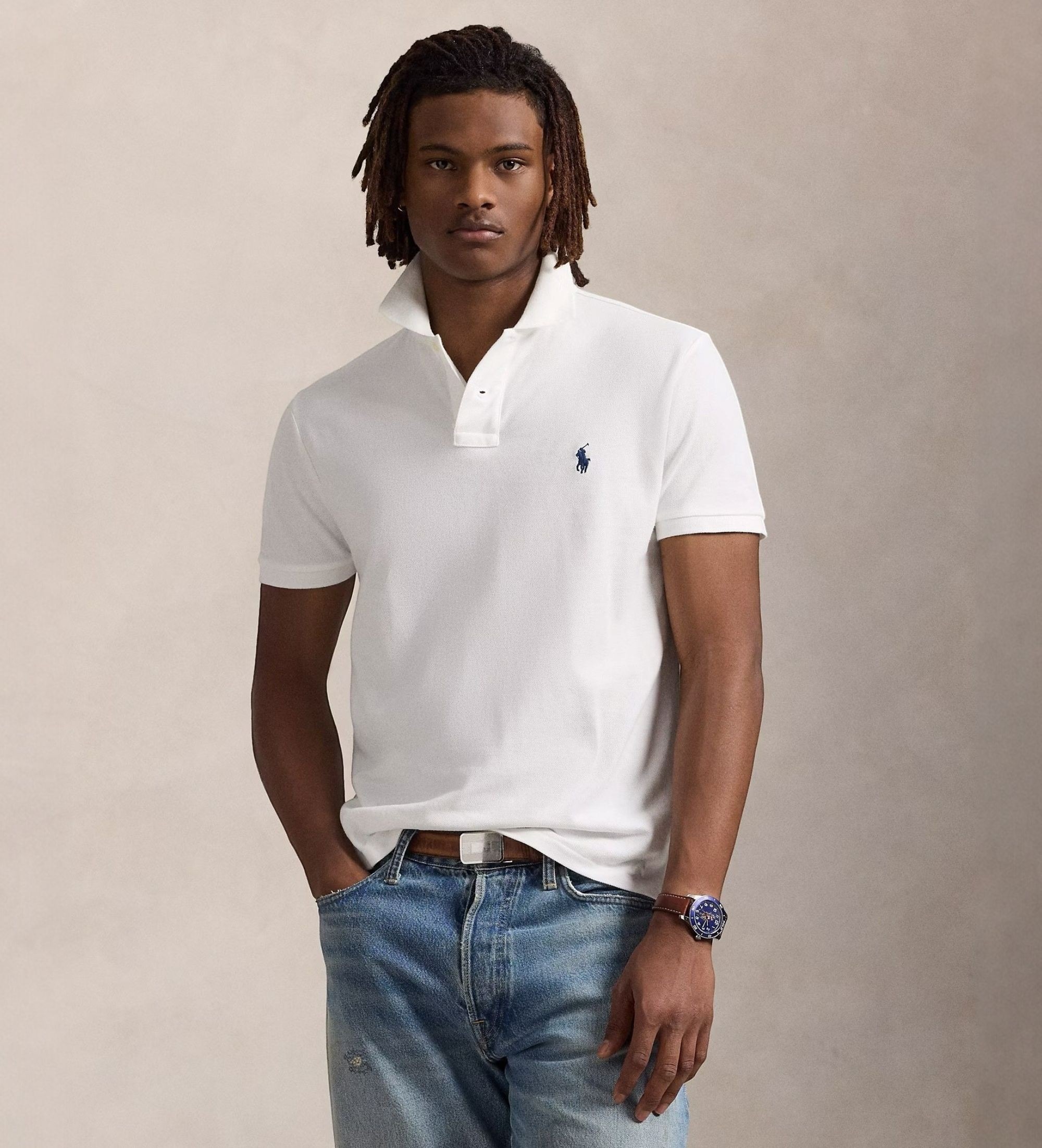 Polo Ralph Lauren für Herren. 710666998002 Custom Slim Fit Piquet Poloshirt weiß (S), Lässig, Baumwolle, Kurzarm