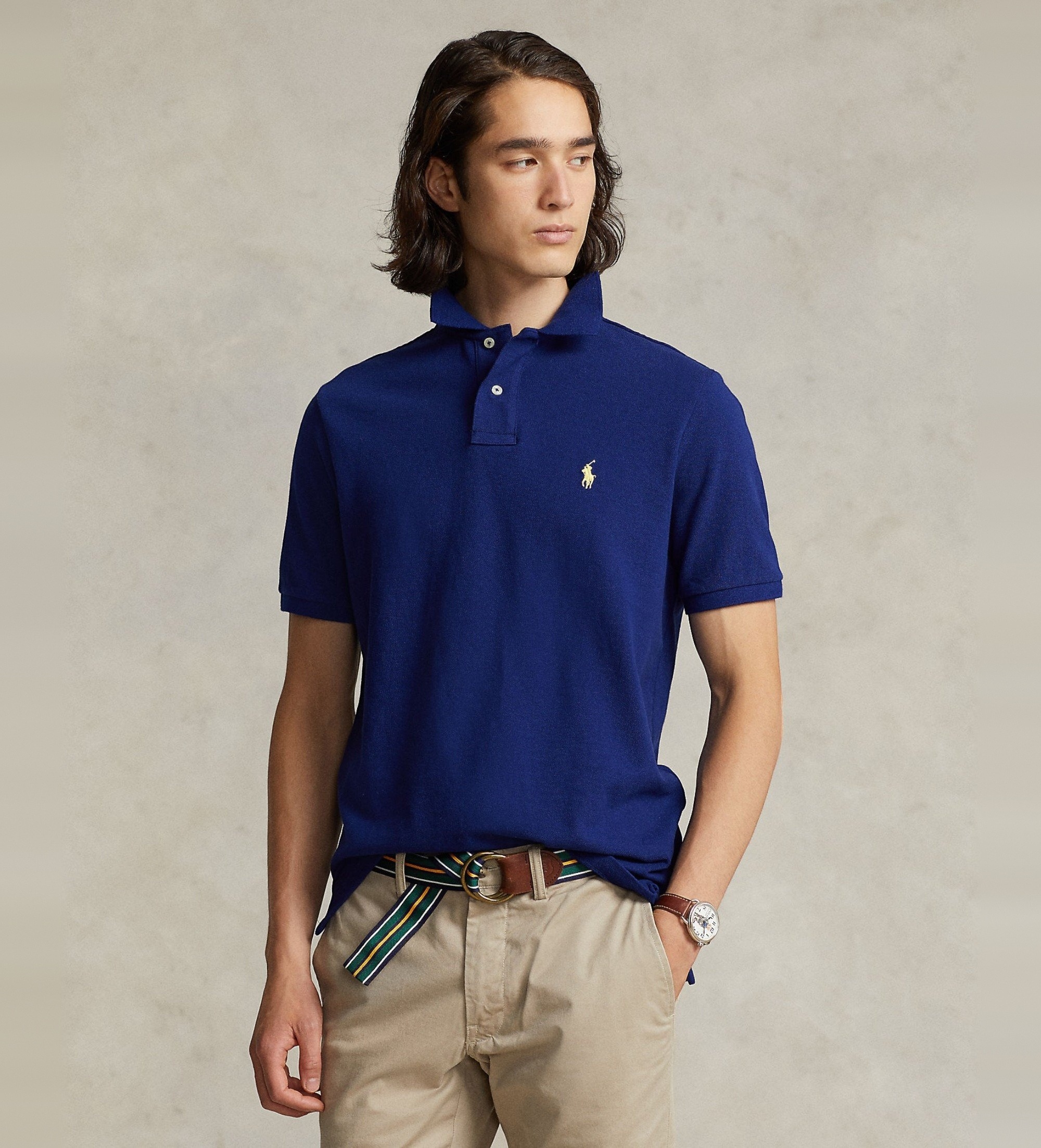 Polo Ralph Lauren für Herren. 710782592009 Marineblaues Piqué-Poloshirt (M), Lässig, Baumwolle, Kurzarm