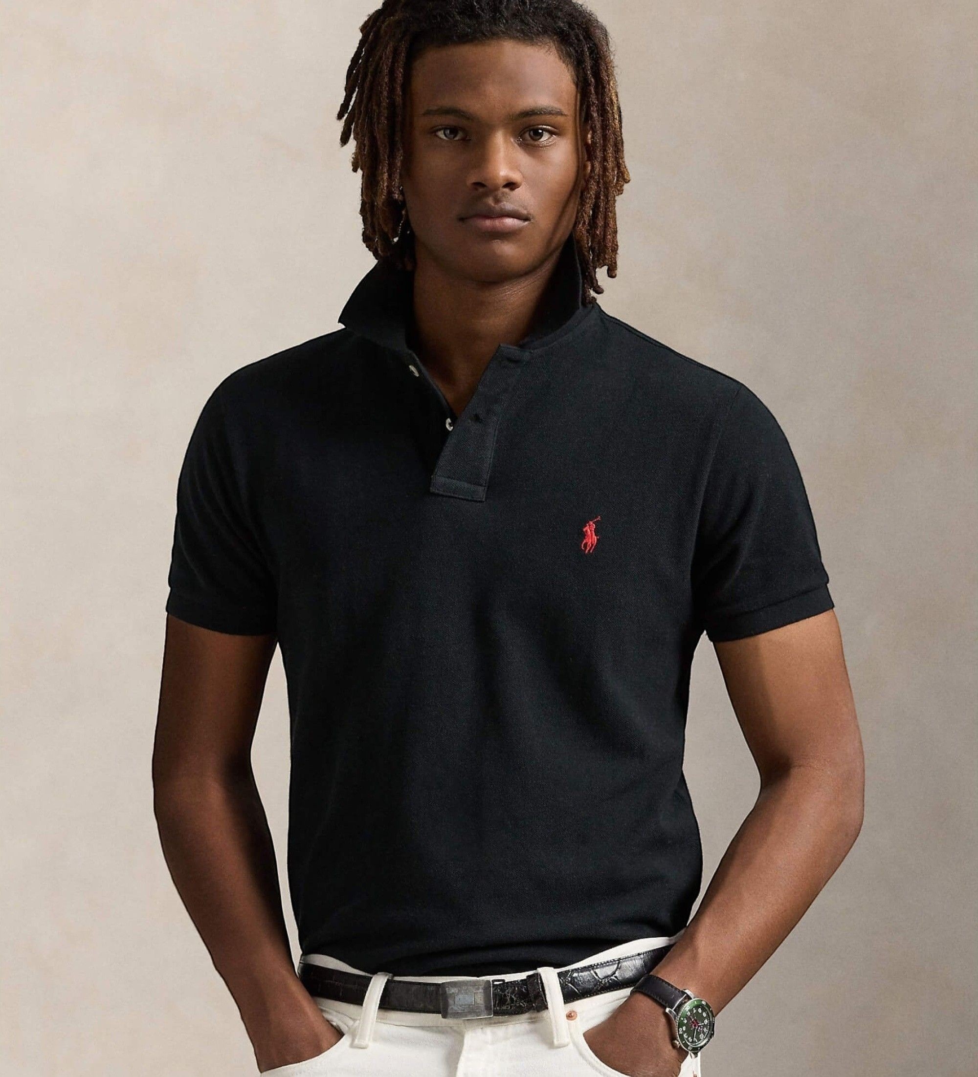 Polo Ralph Lauren für Herren. 710782592001 Schwarzes Piqué-Poloshirt (L), Lässig, Baumwolle, Kurzarm
