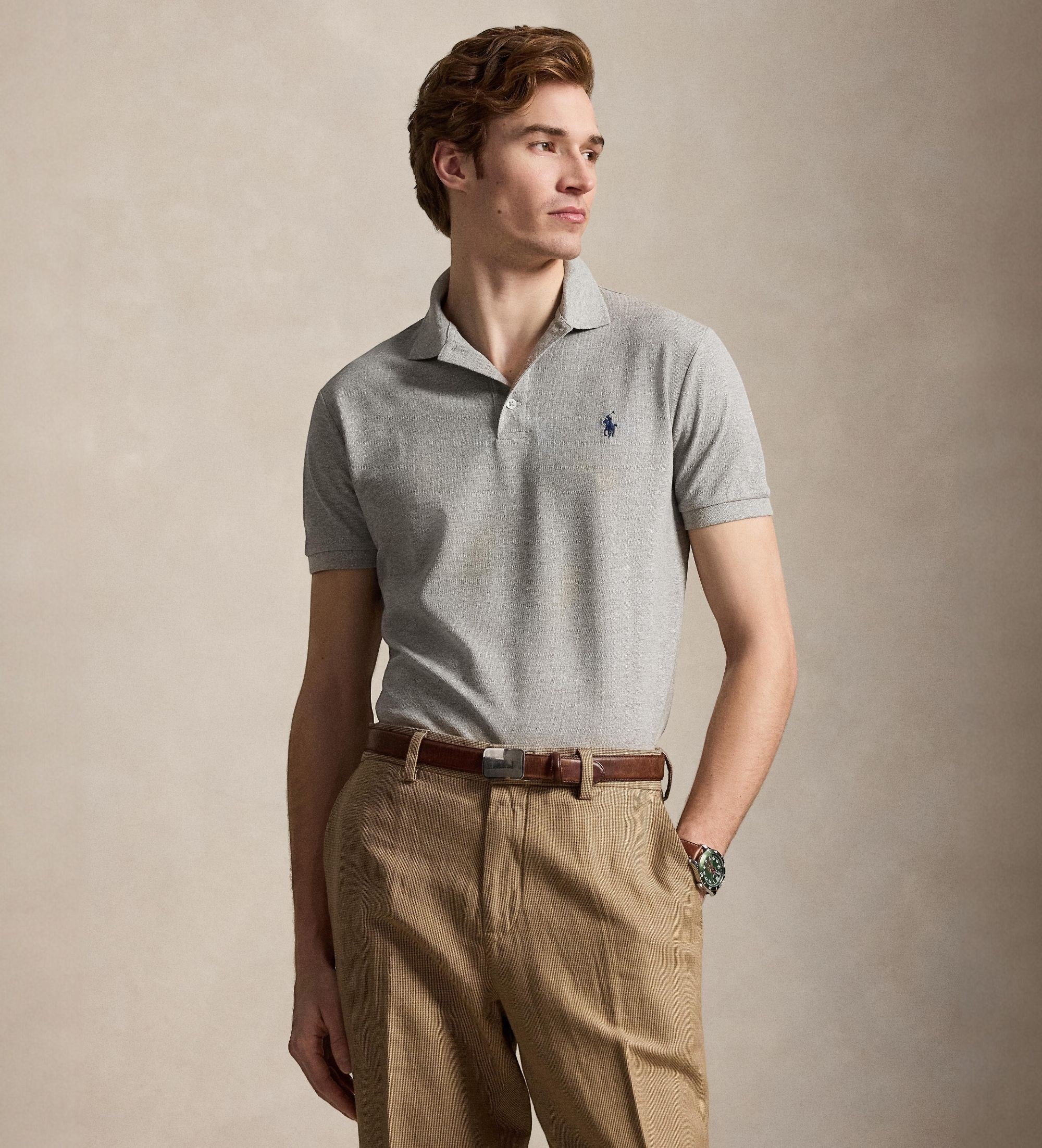 Polo Ralph Lauren für Herren. 710941439004 Stretch-Piqué-Poloshirt Custom Slim Fit grau (L), Lässig, Baumwolle, Kurzarm