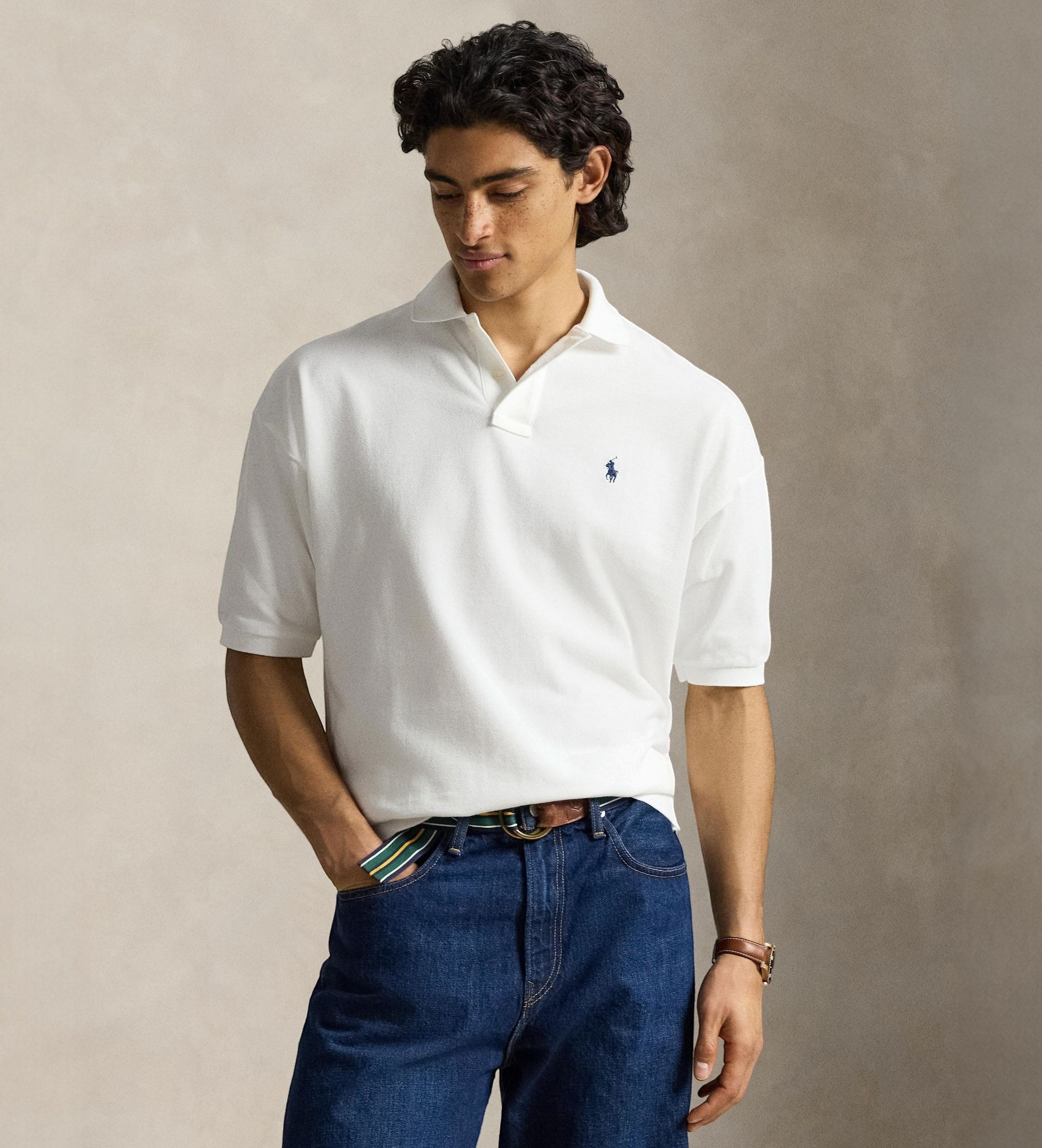 Polo Ralph Lauren für Herren. 710B18907002 Relaxed Fit weißes Piqué-Poloshirt (S), Lässig, Baumwolle, Kurzarm
