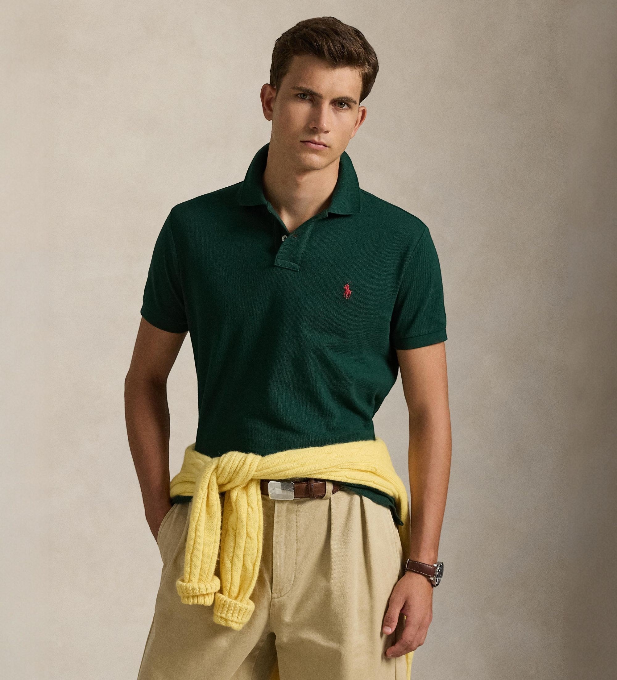 Polo Ralph Lauren für Herren. 710782592015 Grünes Piqué-Poloshirt (M), Lässig, Baumwolle, Kurzarm