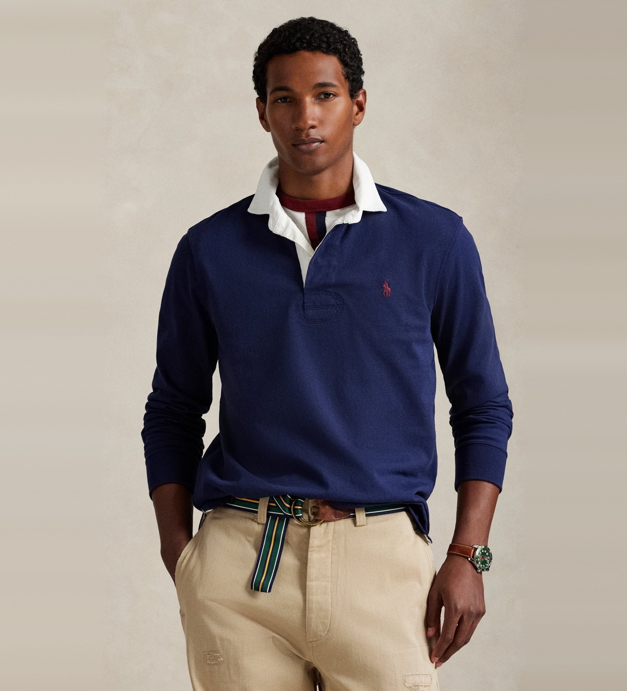 Polo Ralph Lauren für Herren. 710717115025 Ikonisches marineblaues Rugby-Poloshirt (S), Lässig, Baumwolle, Langarm