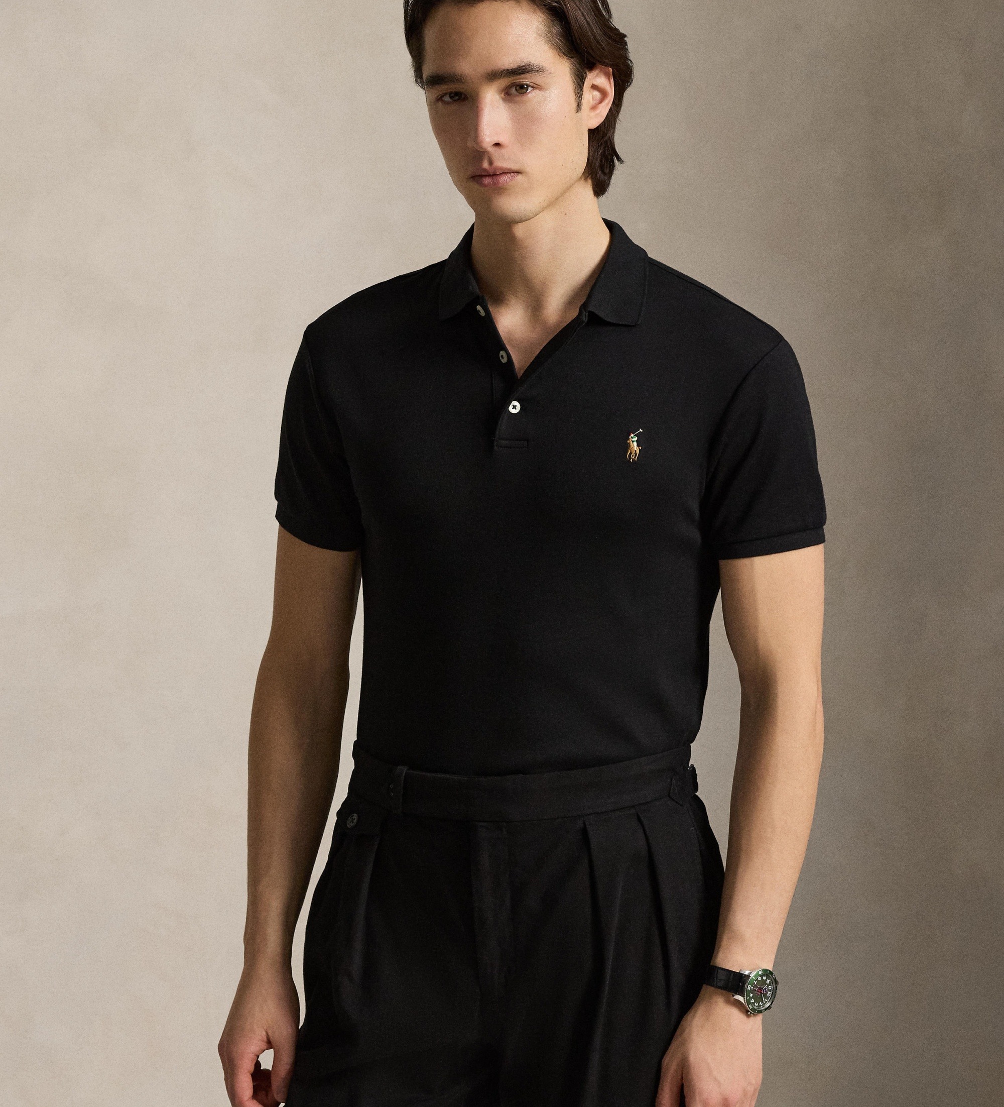 Polo Ralph Lauren für Herren. 710685514002 Slim Fit Poloshirt mit weichem Griff schwarz (L), Lässig, Baumwolle, Kurzarm