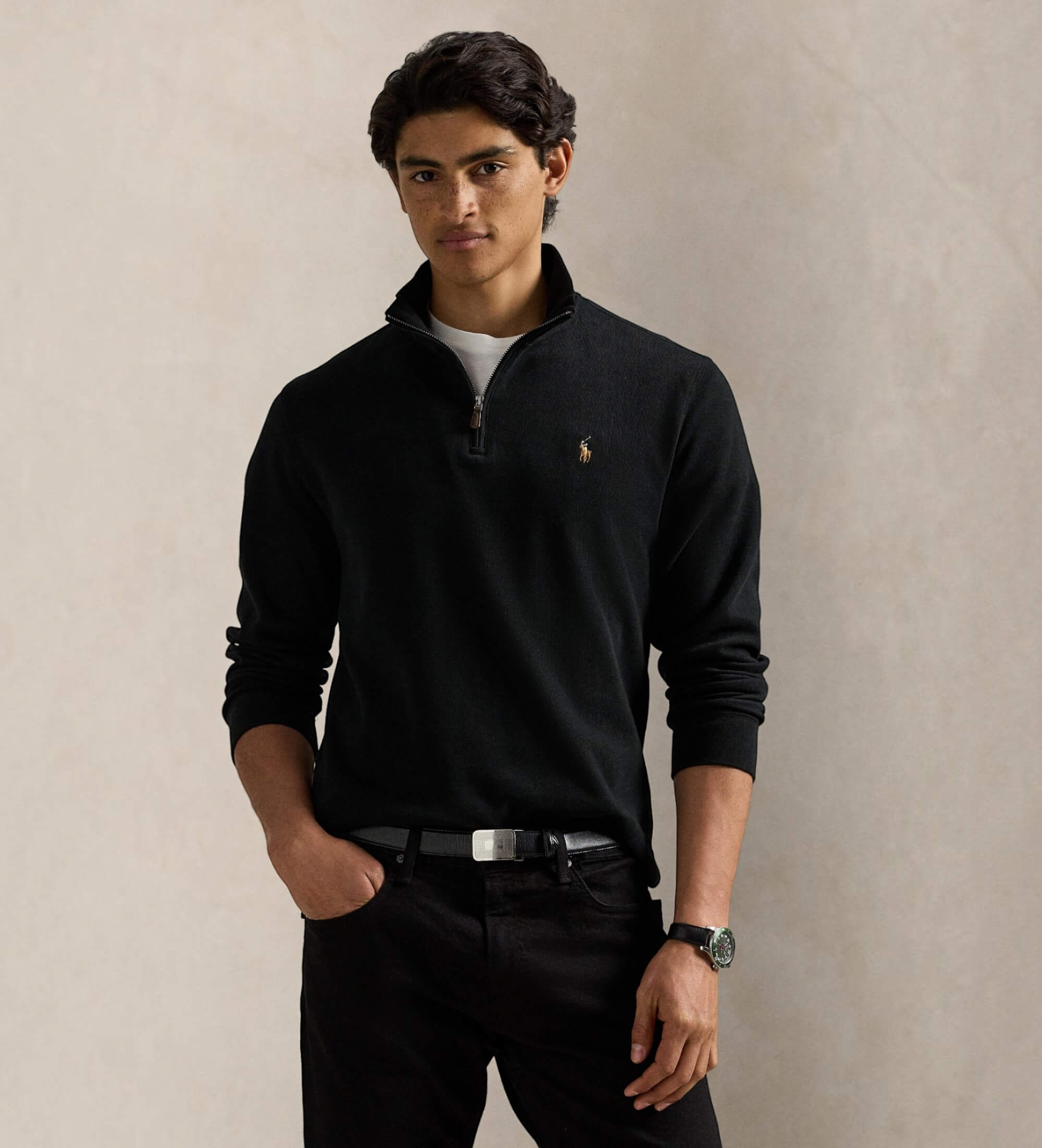 Polo Ralph Lauren für Herren. 710671929001 Estate-Rib Poloshirt schwarz (XL), Lässig, Baumwolle, Kurzarm, Langarm