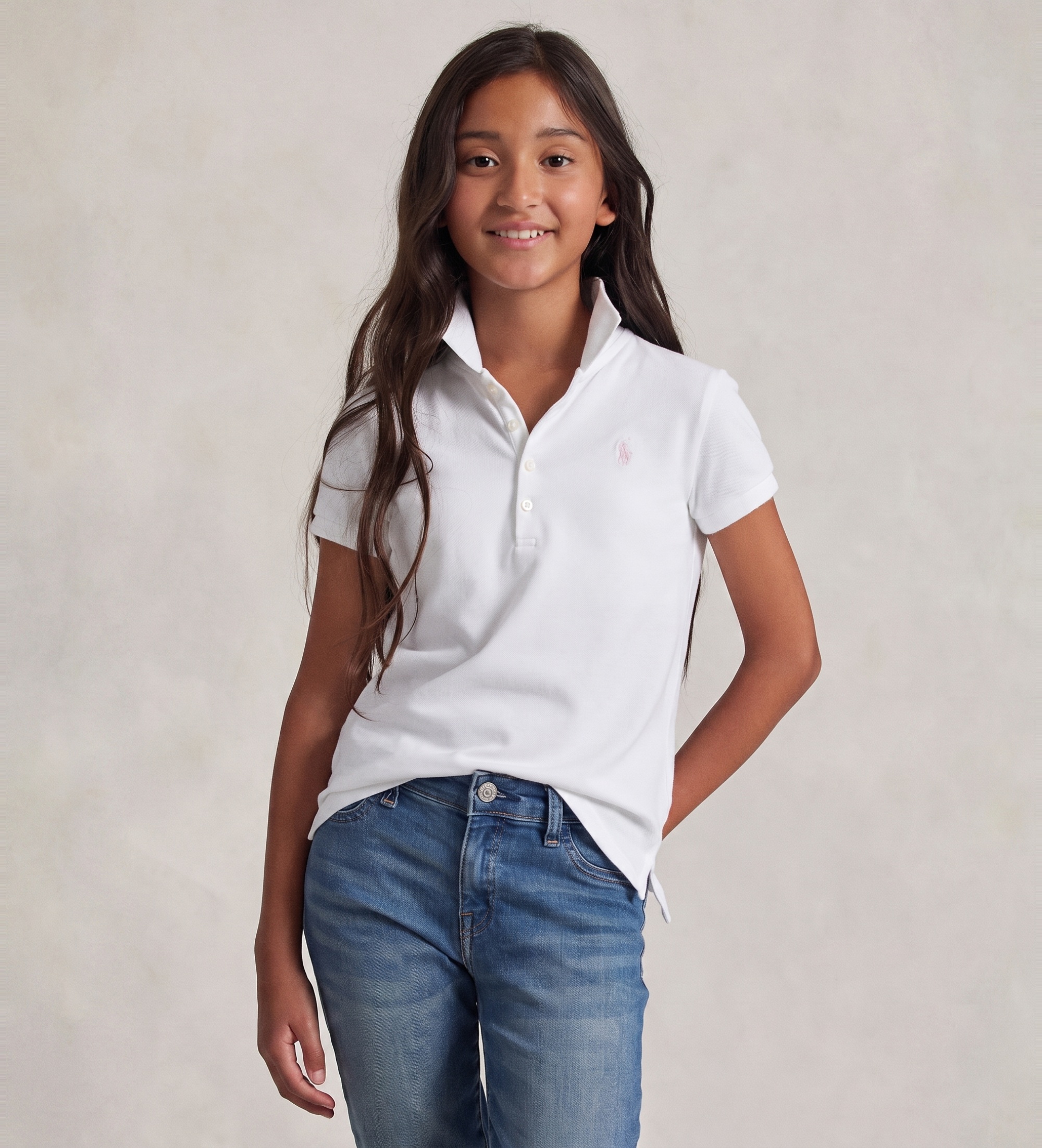 Polo Ralph Lauren für Mädchen. 313573242005 Poloshirt mit weißem Logo ((S) 7años= 130/134cm), Lässig, Baumwolle, Kurzarm, Kinderbekleidung