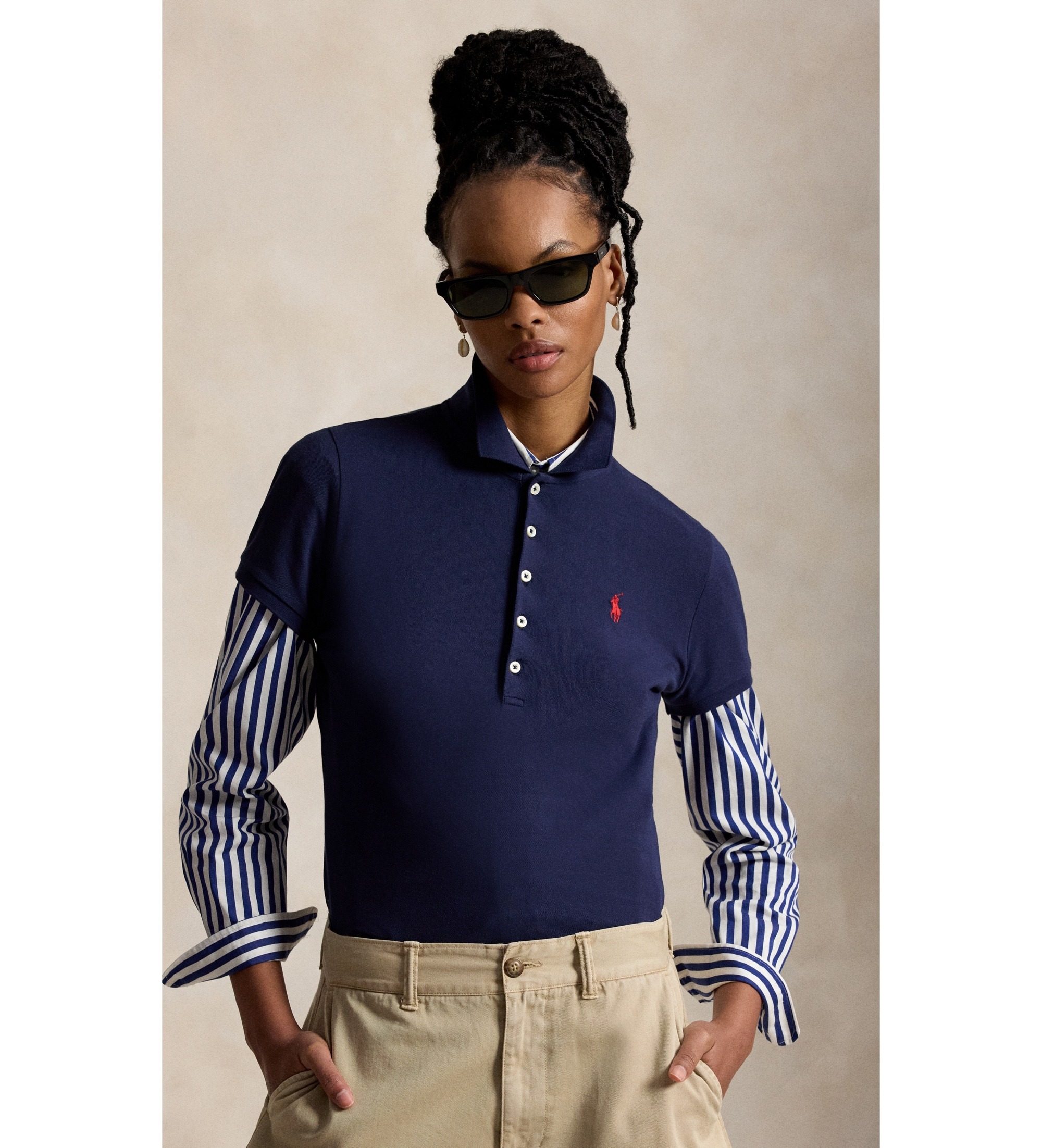 Polo Ralph Lauren für Damen. 211B18200005 Marineblaues Polohemd in Slim-Fit-Passform mit Stretchanteil (XXS), Lässig, Baumwolle, Kurzarm