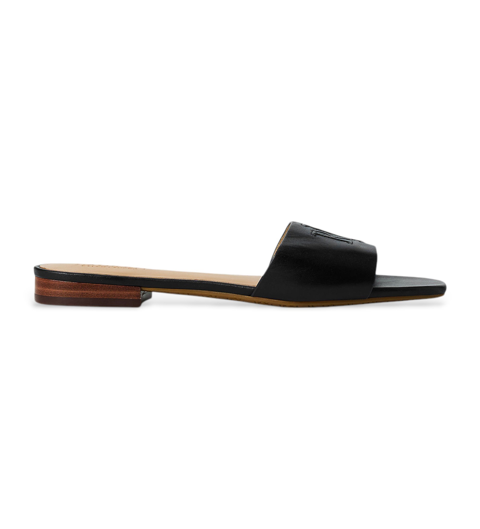 Lauren Ralph Lauren für Damen. 802959142001 Everley Flip-Flop-Sandale aus schwarzem Leder (36), Wohnung, Keine, Lässig