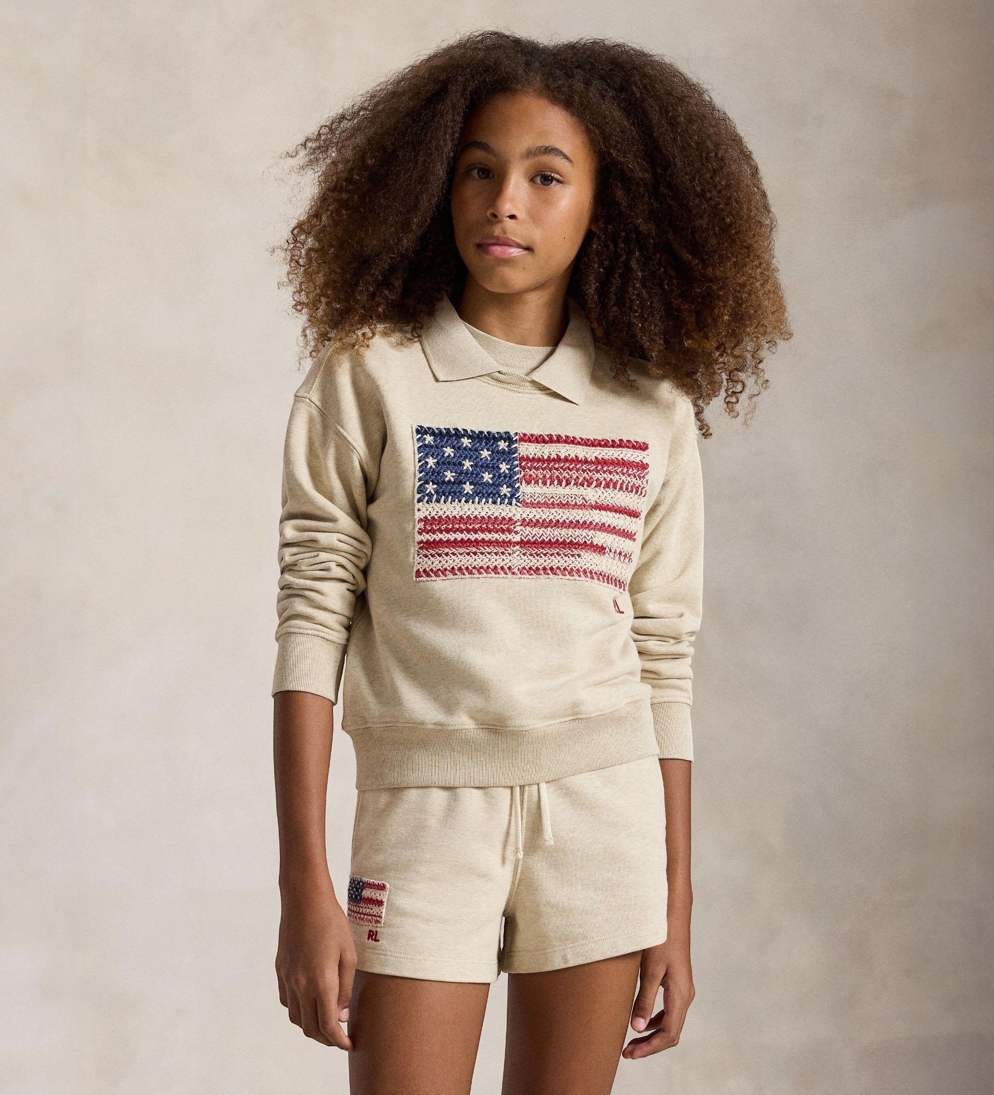 Polo Ralph Lauren für Mädchen. 313B19952001 Sweatshirt Flagge beige ((S) 7años= 130/134cm), Lässig, Baumwolle, Langarm, Kinderbekleidung