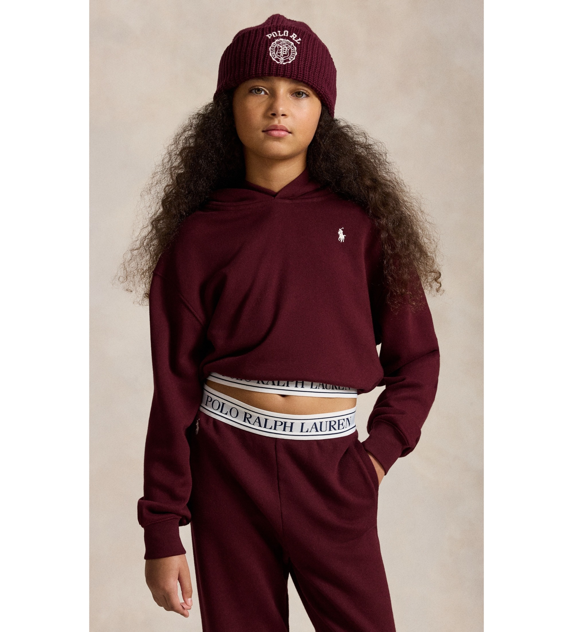 Polo Ralph Lauren für Mädchen. 313B26263001 Kapuzensweatshirt aus Frottee mit weinrotem Logo ((S) 7años= 130/134cm), Lässig, Kastanienbraun,