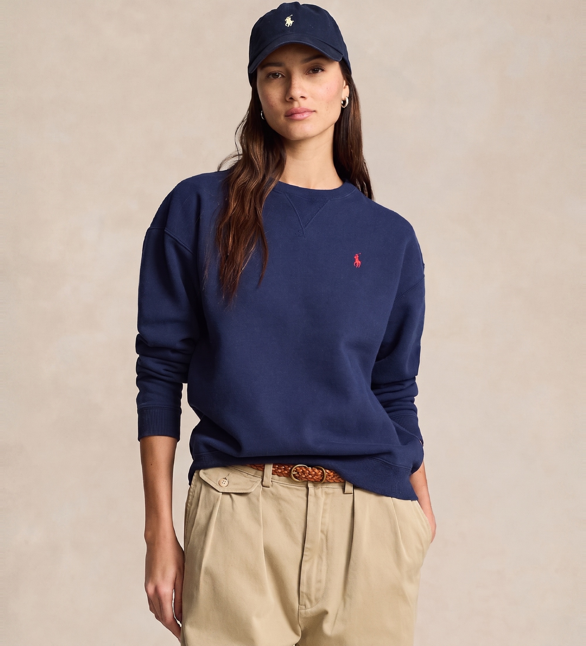Polo Ralph Lauren für Damen. 211943006002 Marineblaues Sweatshirt mit Rundhalsausschnitt (L), Lässig, Baumwolle
