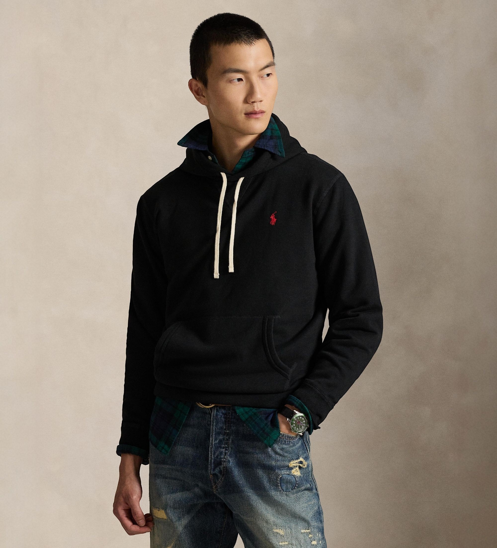 Polo Ralph Lauren für Herren. 710766778008 Schwarzes Fleece-Sweatshirt mit Kapuze (M), Lässig, Baumwolle, Langarm