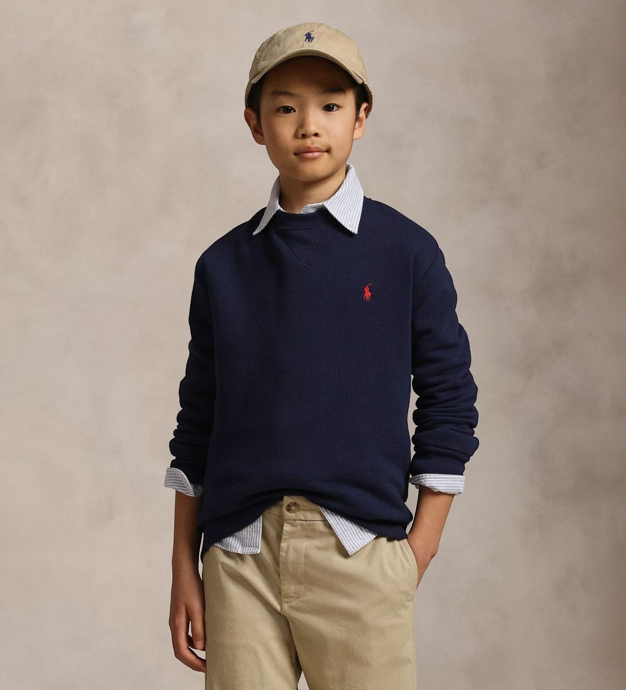 Polo Ralph Lauren für Jungen. 323772102002 Marineblaues Fleece-Sweatshirt ((S) 6/7años= 136/138cm), Lässig, Baumwolle, Kinderbekleidung