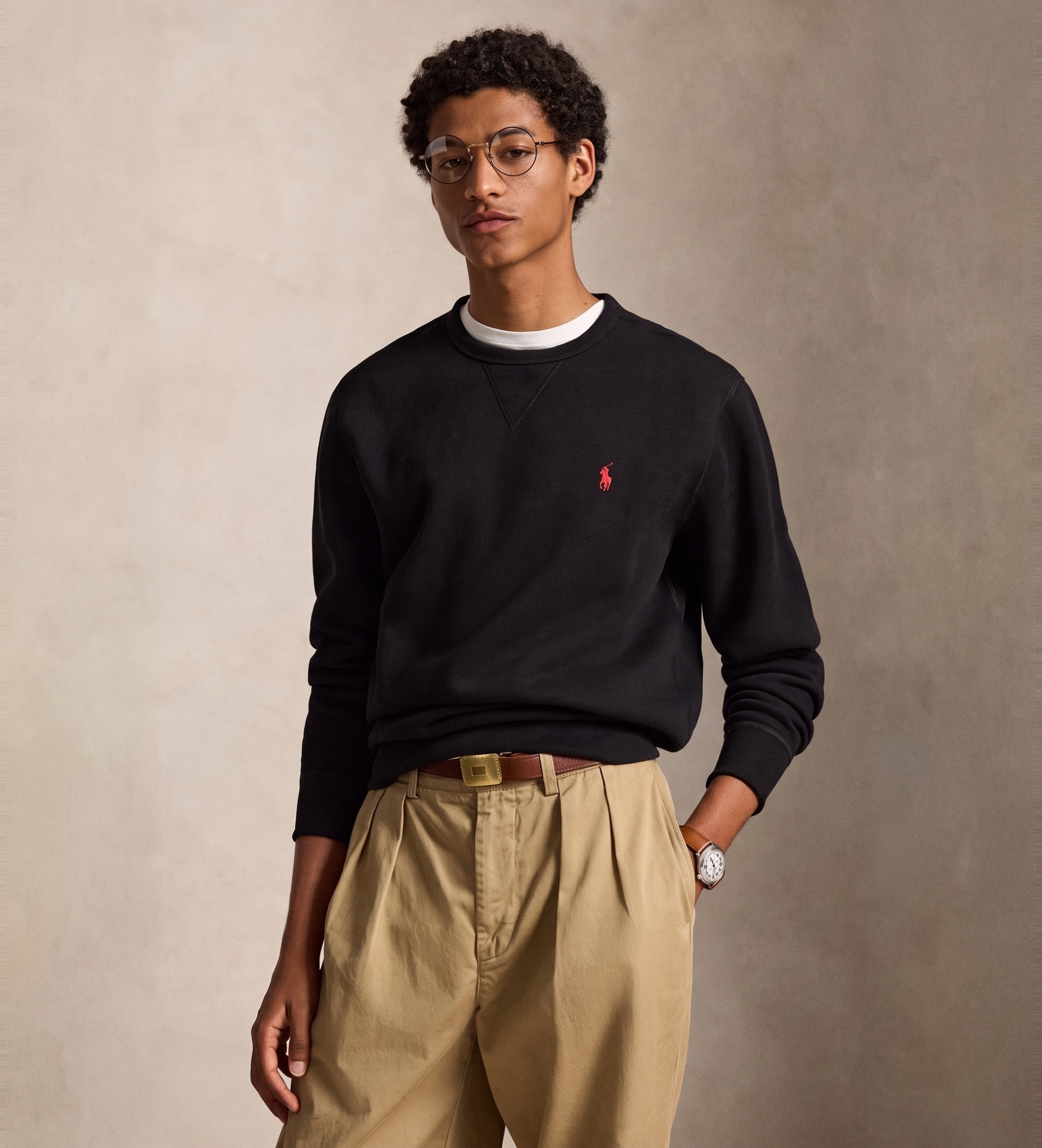 Polo Ralph Lauren für Herren. 710766772001 RL-Sweatshirt aus Fleece, schwarz (L), Lässig, Baumwolle