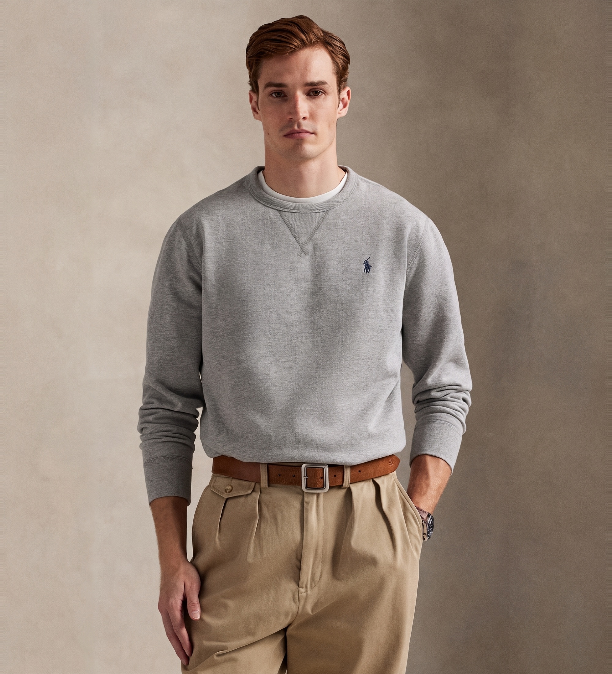 Polo Ralph Lauren für Herren. 710766772004 RL graues Fleece-Sweatshirt (L), Lässig, Baumwolle