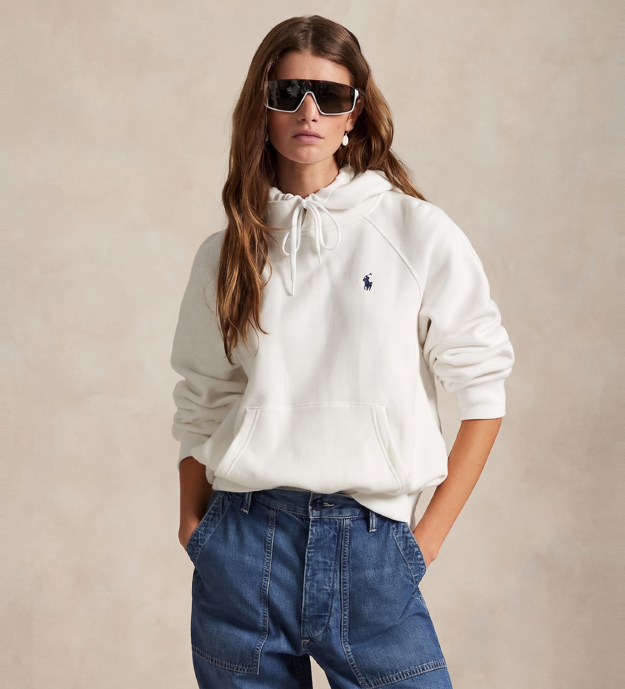 Polo Ralph Lauren für Damen. 211971698001 Shrunken Fit Fleece-Sweatshirt weiß (M), Lässig, Baumwolle