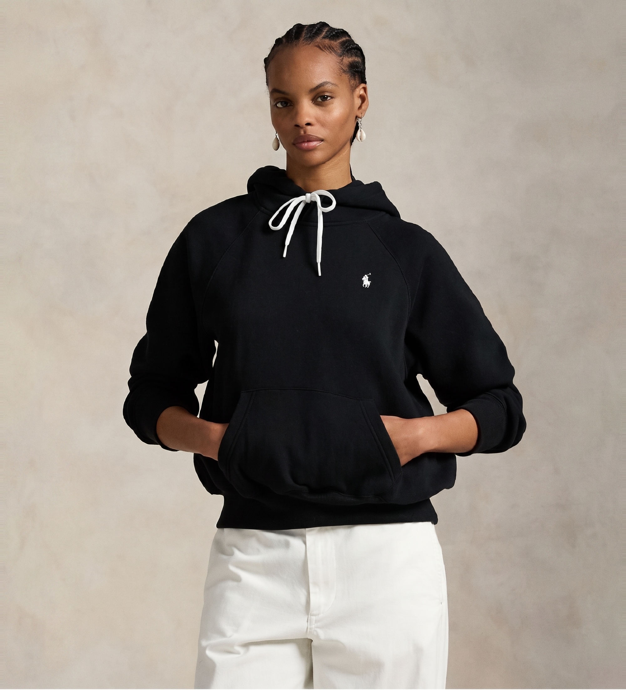 Polo Ralph Lauren für Damen. 211971698003 Shrunken Fit Fleece-Sweatshirt schwarz (L), Lässig, Baumwolle