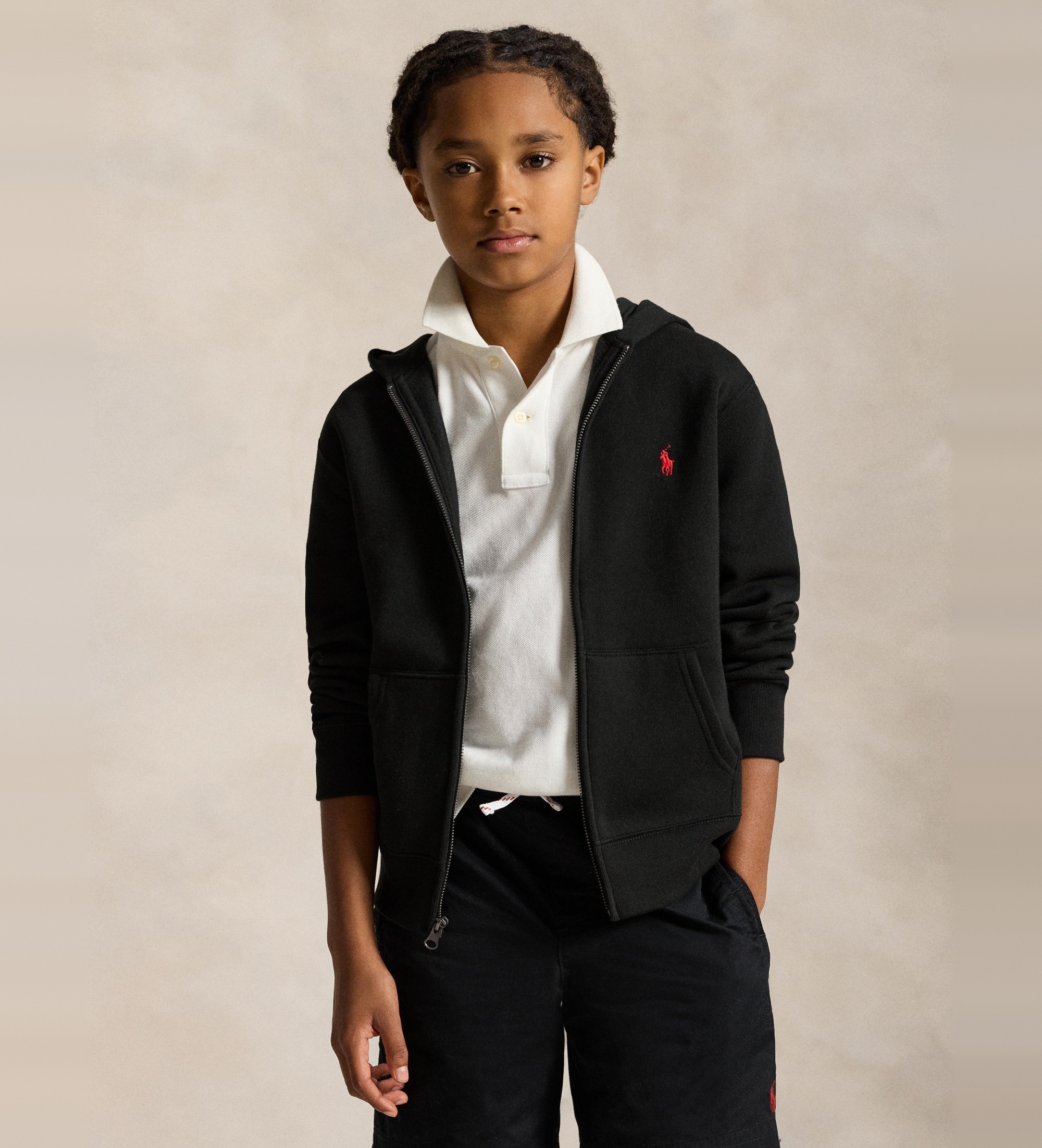 Polo Ralph Lauren für Jungen. 323547626003 Schwarzes Fleece-Sweatshirt mit Kapuze ((M) 8/9años= 140/149cm), Lässig, Baumwolle, Kinderbekleid