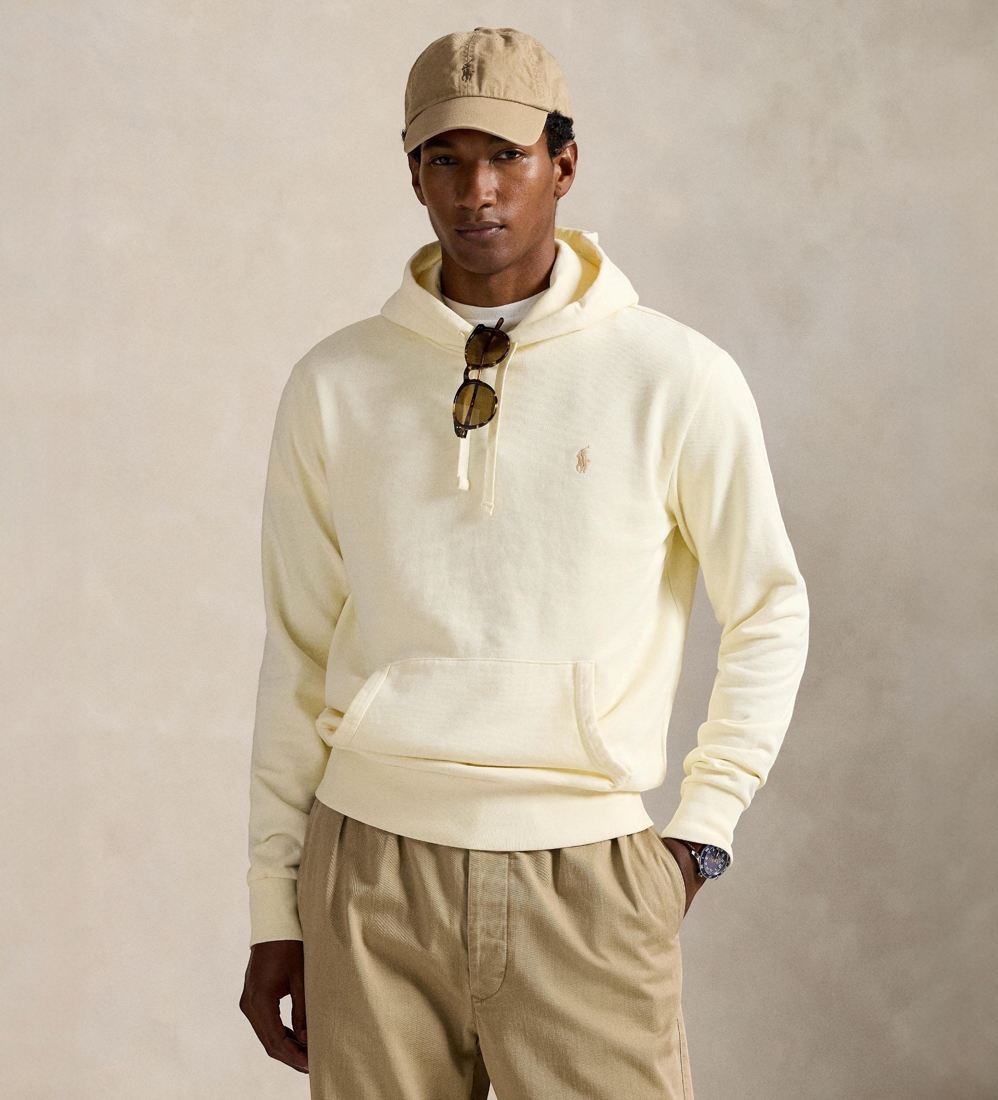 Polo Ralph Lauren für Herren. 710916690003 Beigefarbenes Frottee-Sweatshirt mit Kapuze (L), Lässig, Baumwolle