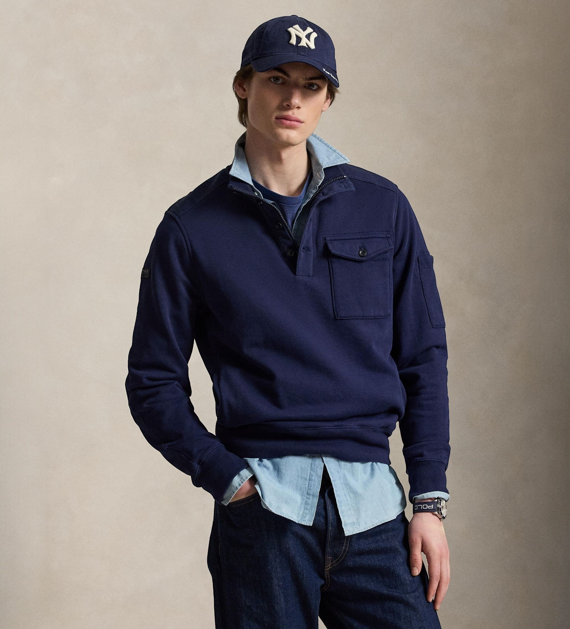 Polo Ralph Lauren für Herren. 710P04862001 Funktionales Sweatshirt im Marine-Stil aus Frottee (M), Lässig, Baumwolle