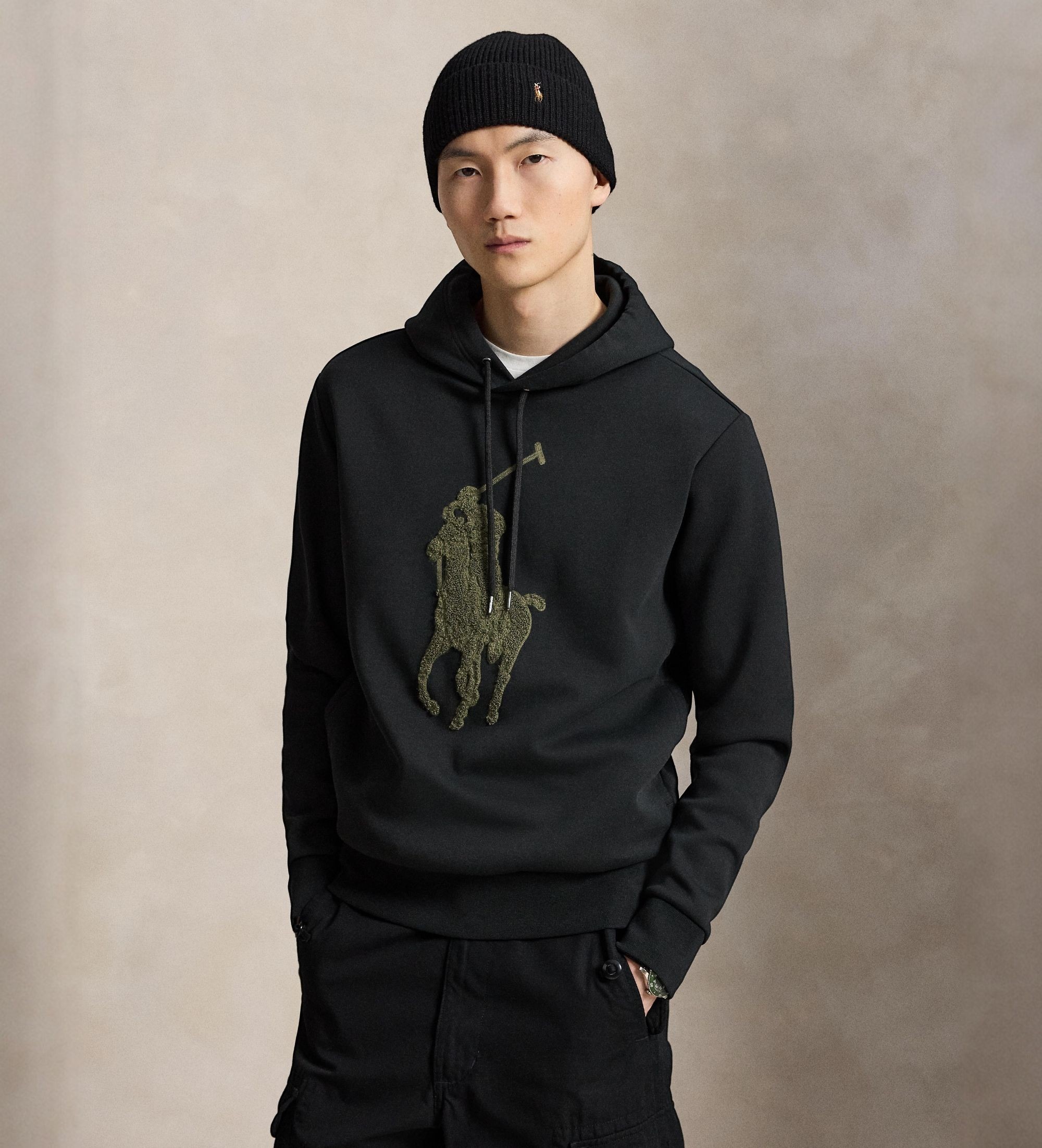 Polo Ralph Lauren für Herren. 710B27500001 Schwarzer Kapuzenpullover mit Big Pony (S), Lässig, Baumwolle