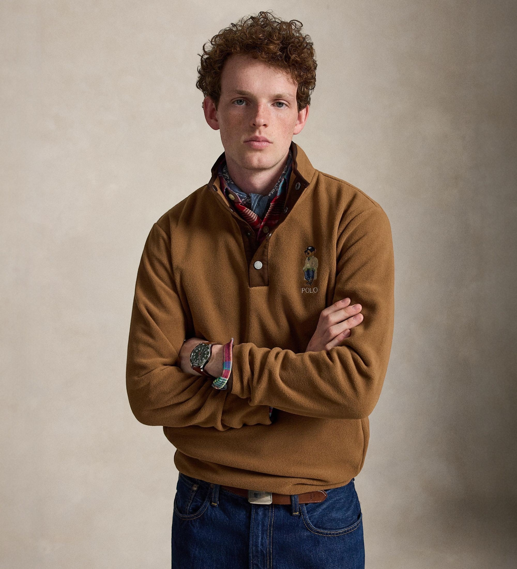 Polo Ralph Lauren für Herren. 710B27074001 Braunes Heritage-Bär-Sweatshirt mit hohem Kragen (M), Lässig, Polyester