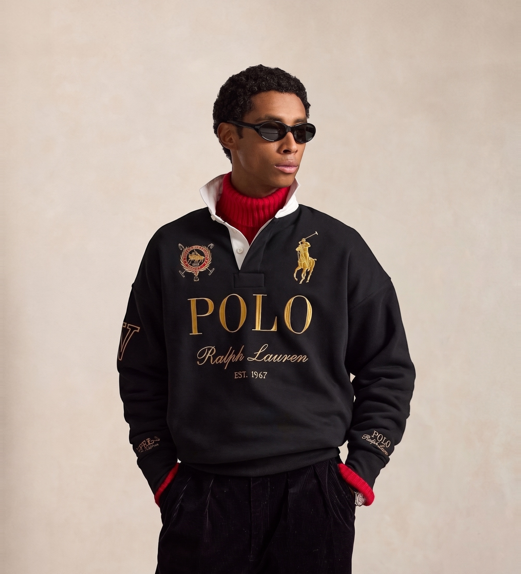 Polo Ralph Lauren für Herren. 710B28609001 Rugby-Sweatshirt schwarz (L), Lässig, Baumwolle