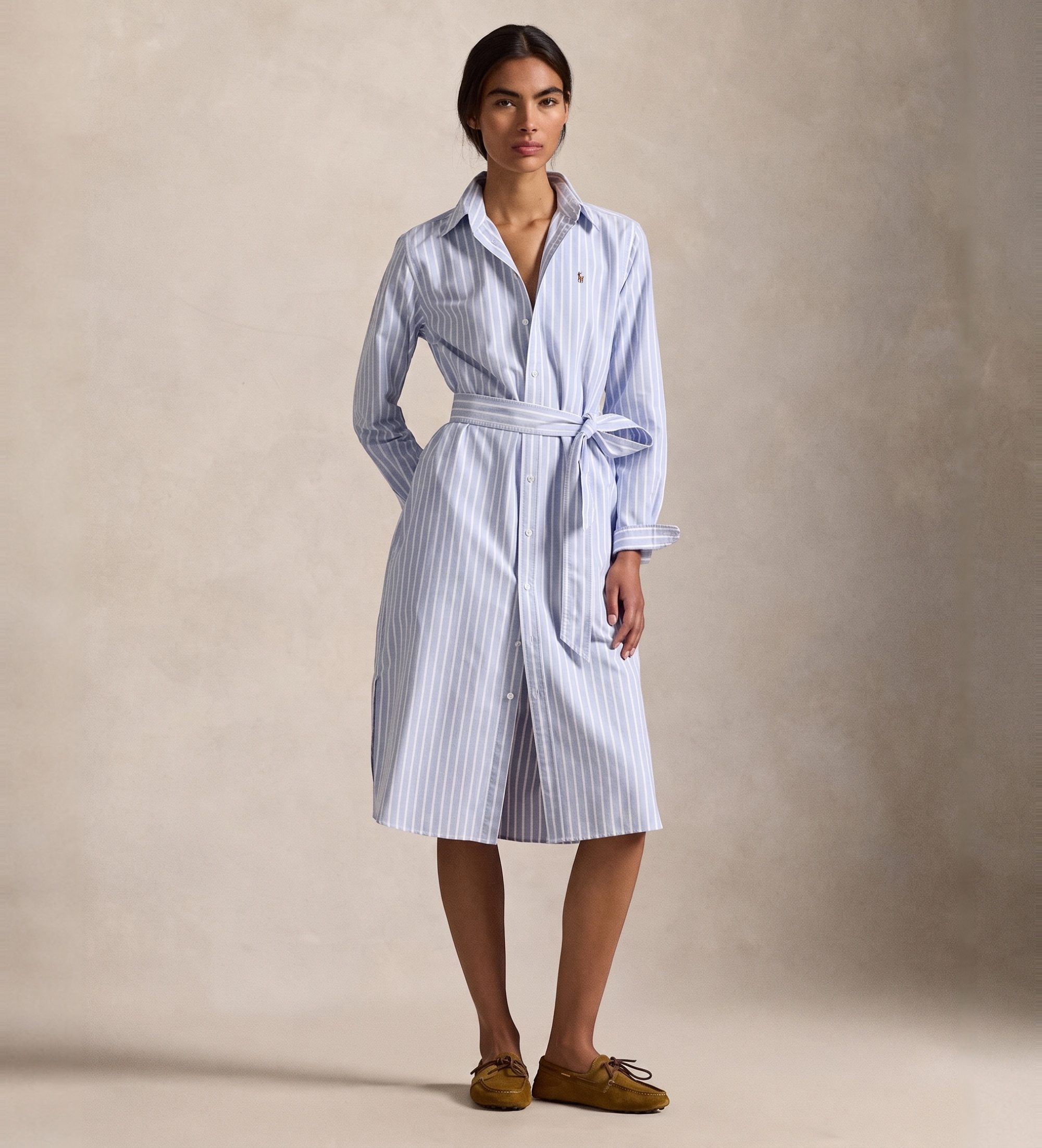 Polo Ralph Lauren für Damen. 211959901001 Hemdblusenkleid aus blauem Baumwoll-Oxford (42), Lässig, Baumwolle, Langarm
