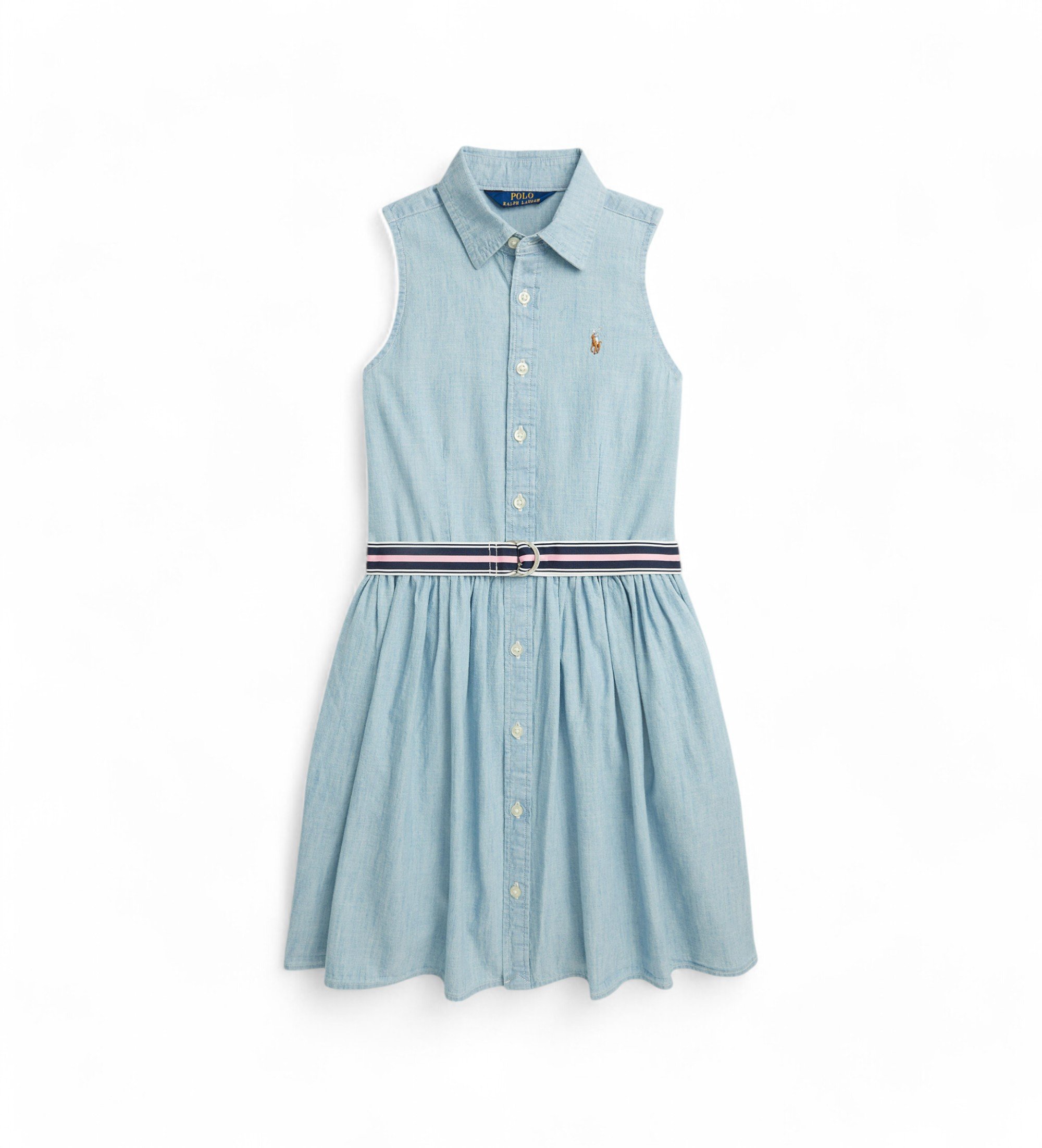 Polo Ralph Lauren für Mädchen. 313934151001 Hellblaues Hemdkleid (10años= 144/147cm), Lässig, Baumwolle, Ärmellos / Hosenträger, Kinderbekle