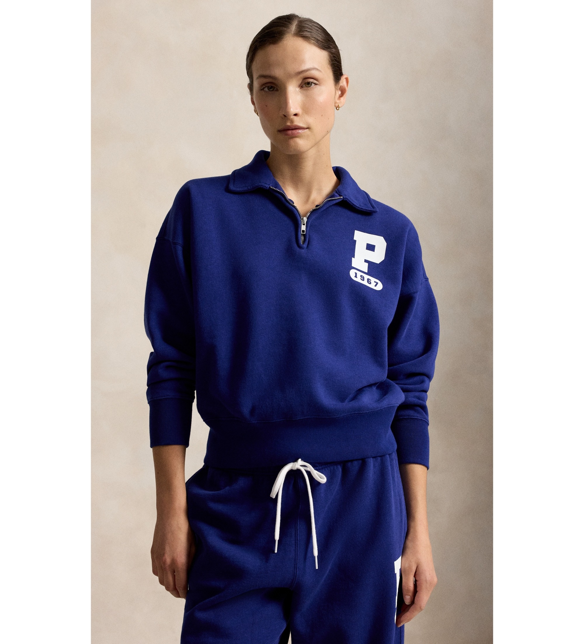 Polo Ralph Lauren für Damen. 211B17801002 Fleece-Sweatshirt mit ?P?-Logo in Marineblau (S), Lässig, Baumwolle