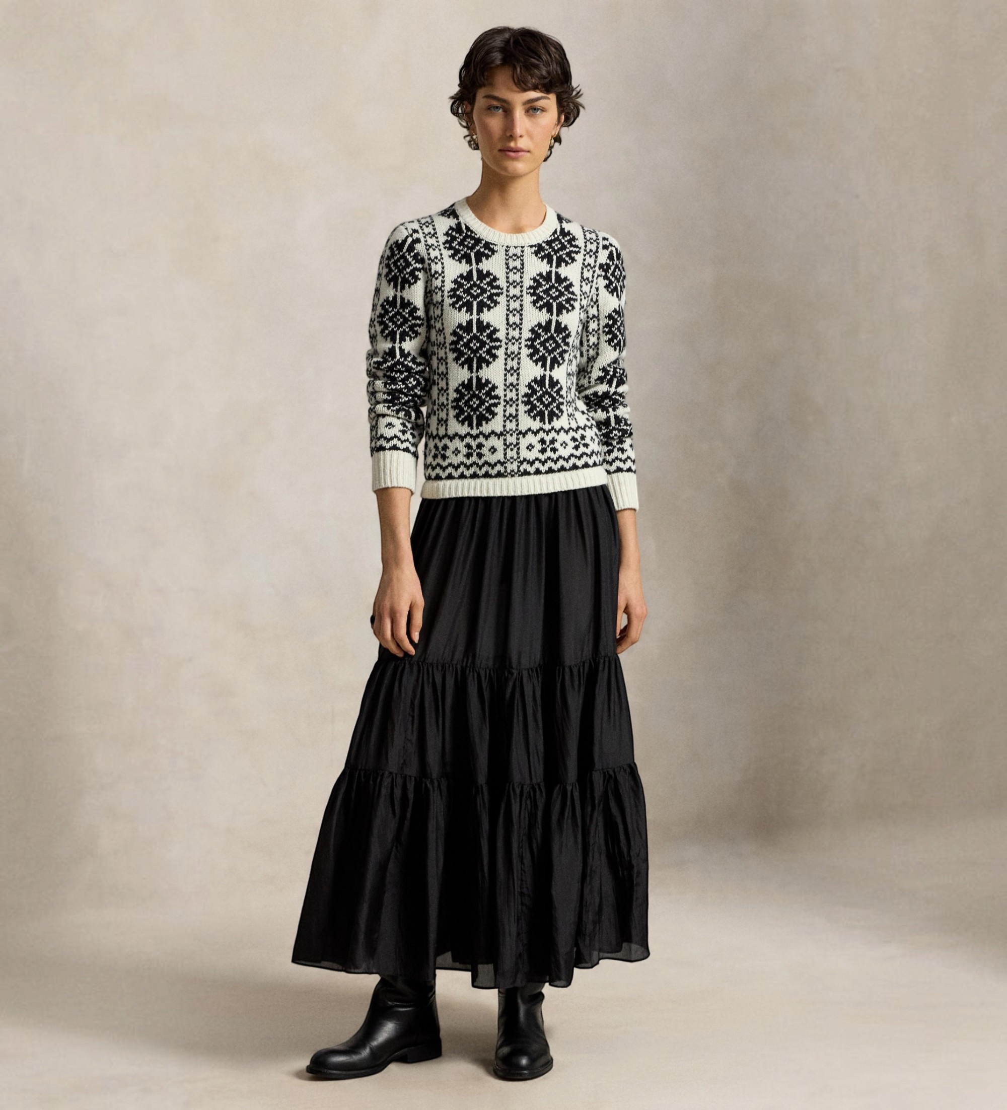 Polo Ralph Laurenvoor vrouwen. 211B38595001 Zijden jurk met zwart gebreid lijfje, wit (M), Casual, Wol, Lange mouwen