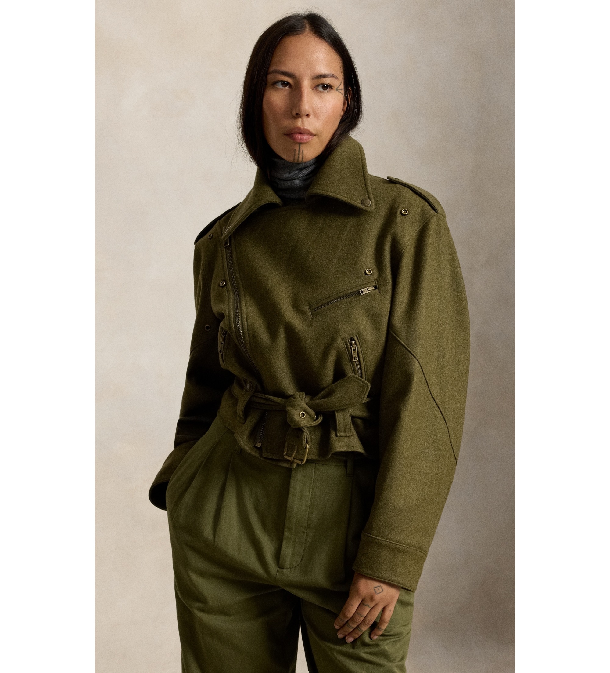 Polo Ralph Lauren für Damen. 211B23927001 Grüne Bikerjacke aus Wolle (XXS), Lässig