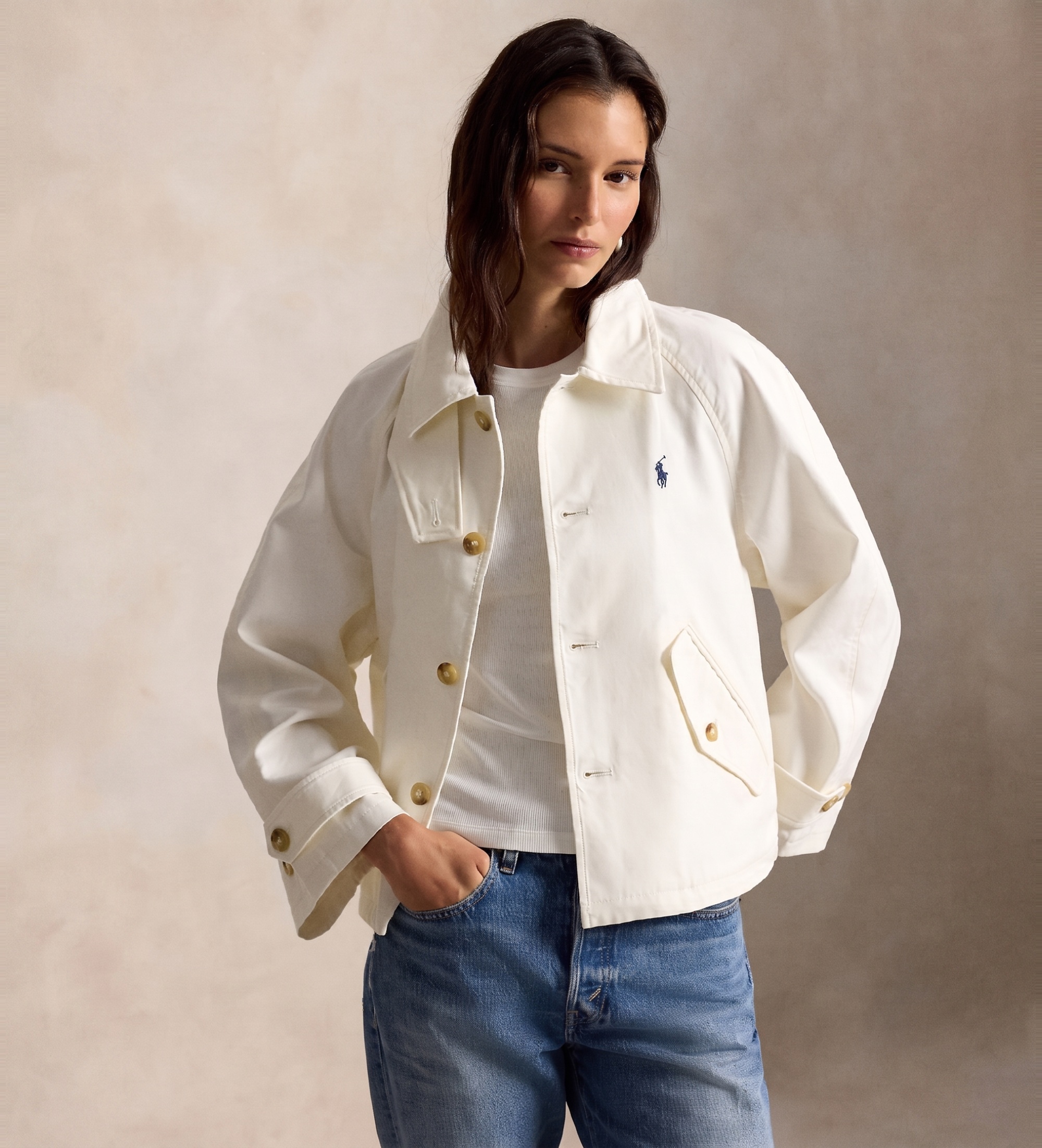 Polo Ralph Lauren für Damen. 211A93141002 Twilljacke weiß (L), Lässig, Baumwolle
