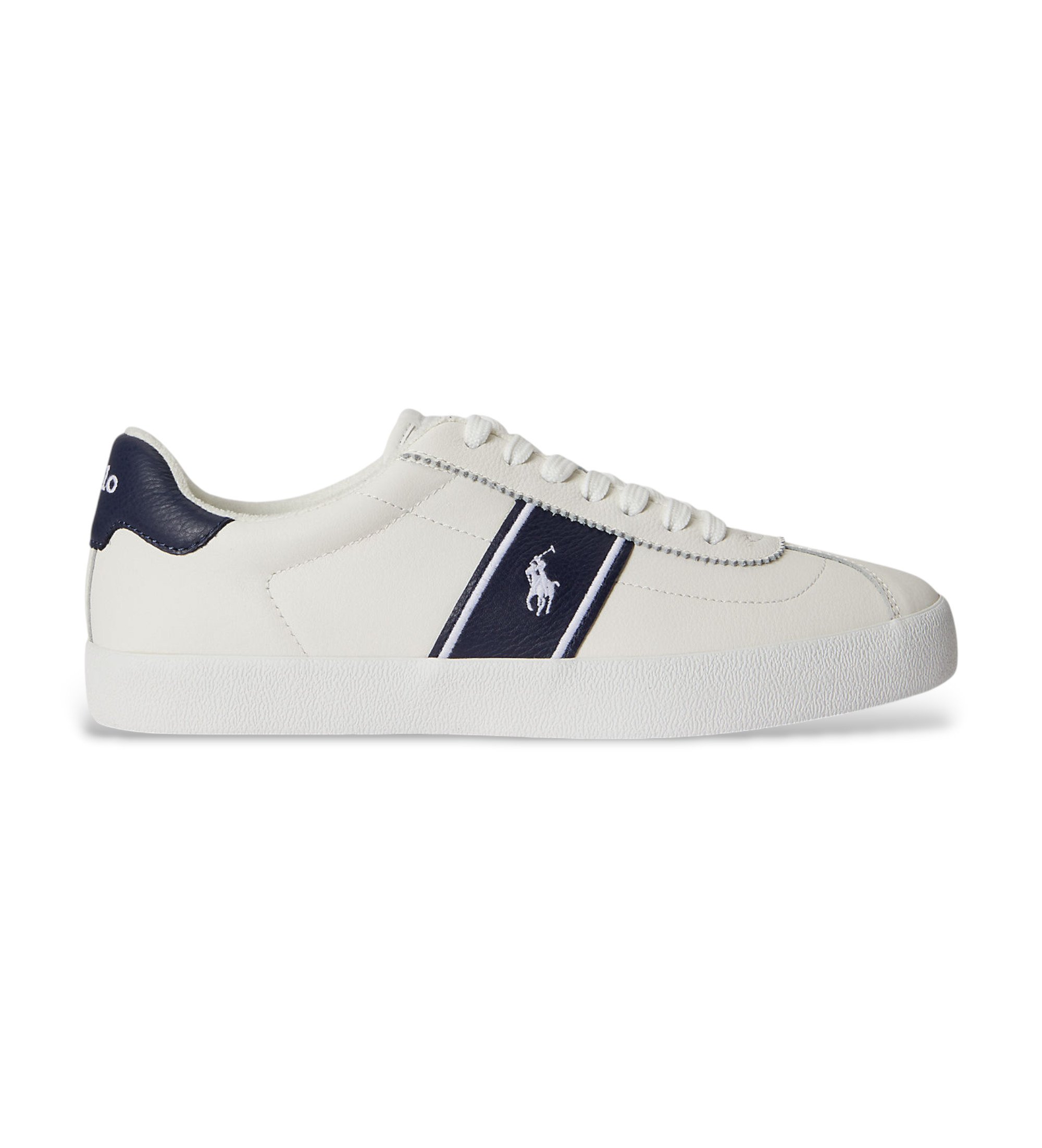Polo Ralph Lauren für Herren. 816P07630003 Court Turnschuhe aus vulkanisiertem Leder weiß (46), Wohnung, Schnürsenkel, Lässig