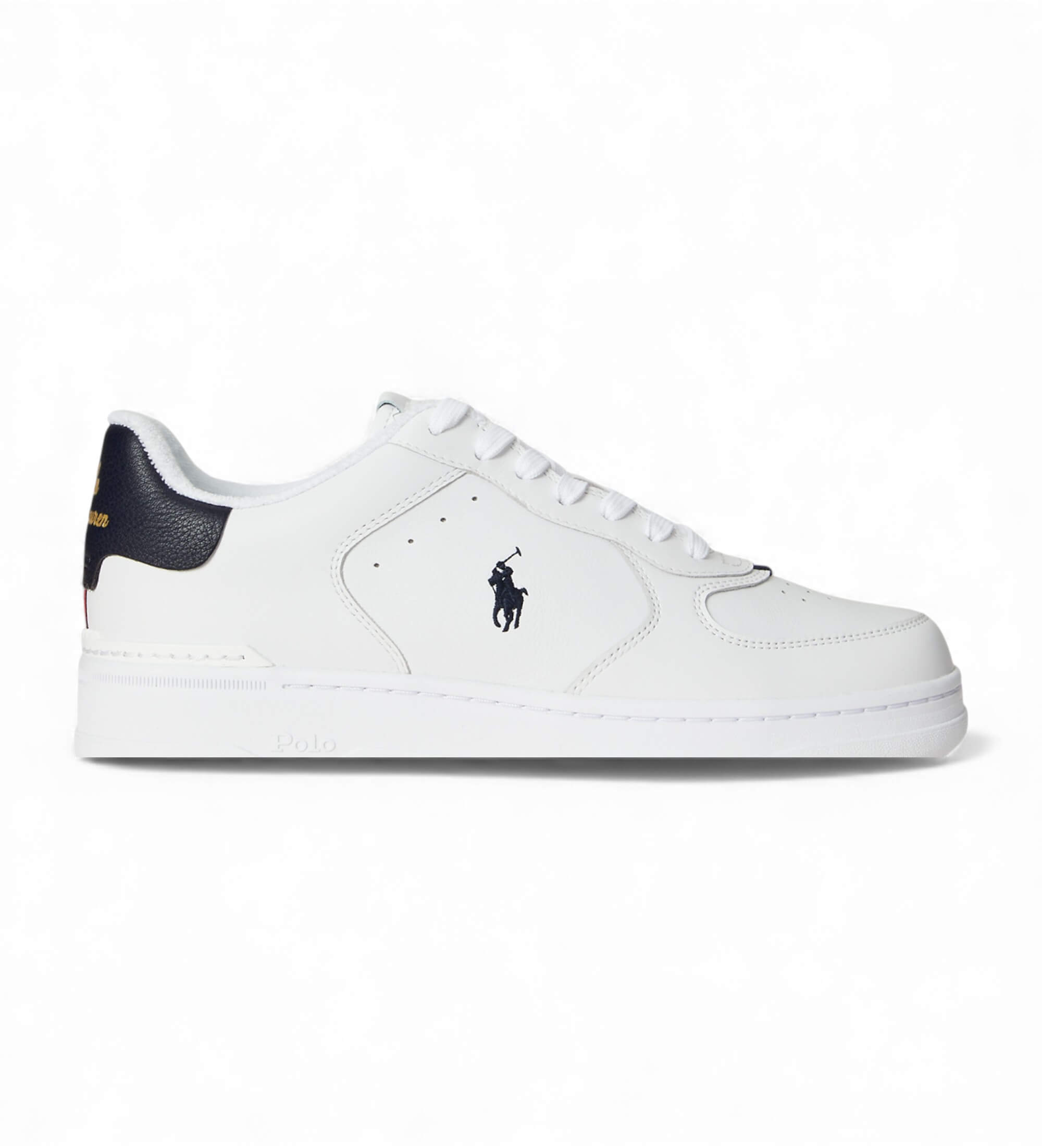 Polo Ralph Lauren für Herren. 809P01636001 Masters Court Turnschuhe aus weißem Leder (47), Wohnung, Schnürsenkel, Lässig