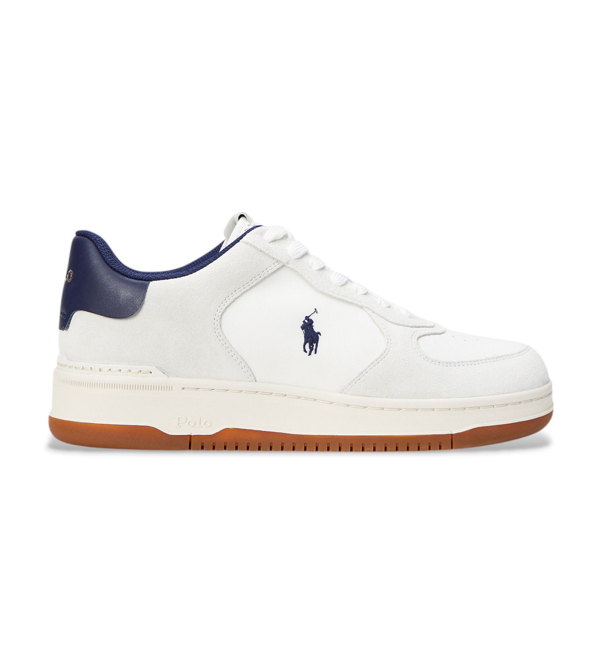 Polo Ralph Lauren für Herren. 809971482001 Masters Court Sneakers aus Leder mit weißem Wildleder (44), Wohnung, Schnürsenkel, Lässig