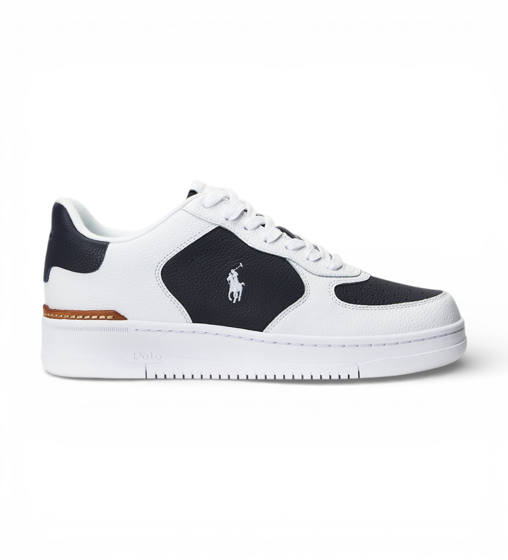 Polo Ralph Lauren für Herren. 809931570003 Masters Court Lederturnschuhe weiß, marineblau (36), Wohnung, Schnürsenkel, Lässig