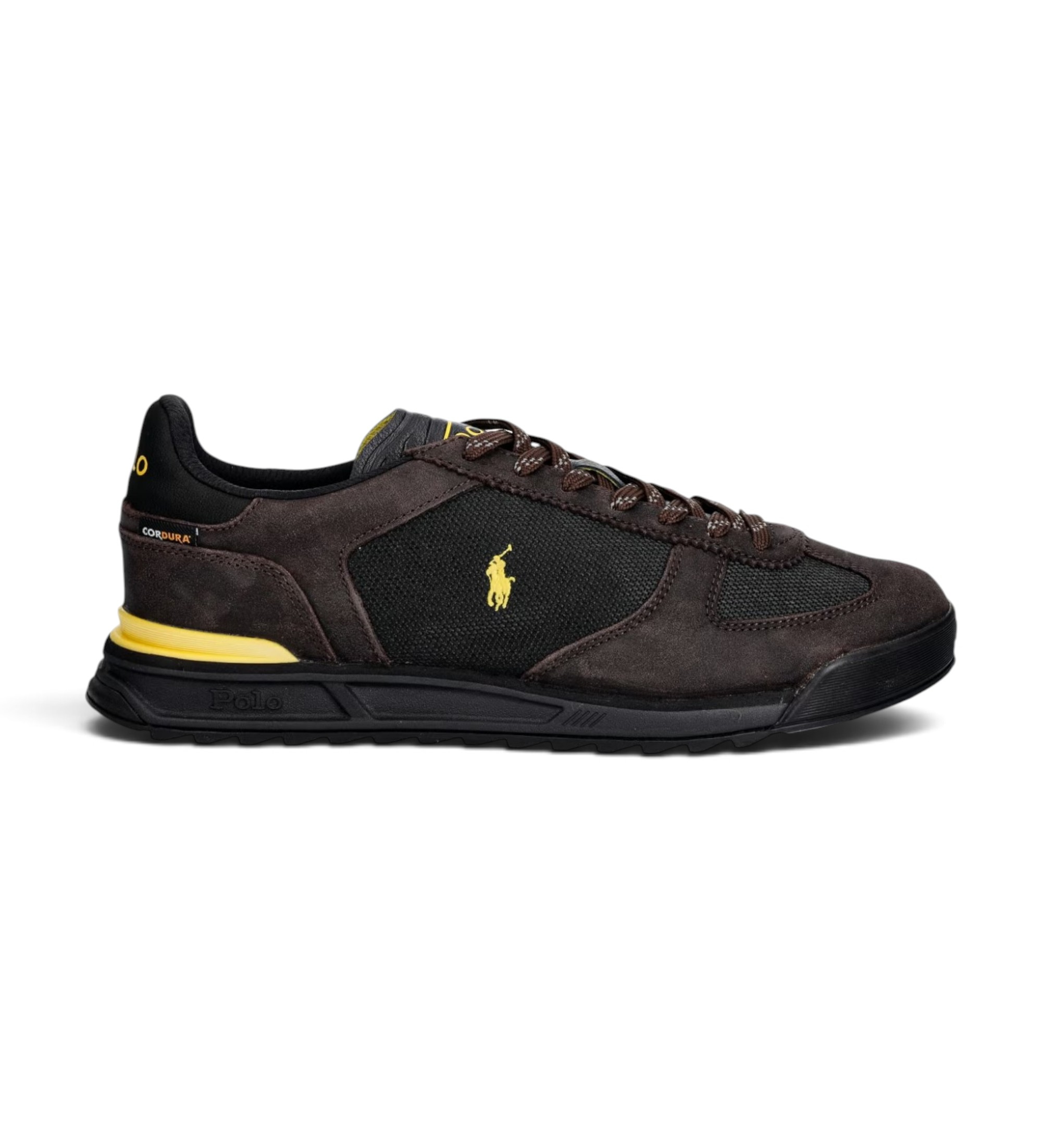 Polo Ralph Lauren für Herren. 809P15680002 Varick Sneaker mit braunen Wildlederpaneelen, schwarz (44), Wohnung, Schnürsenkel, Lässig