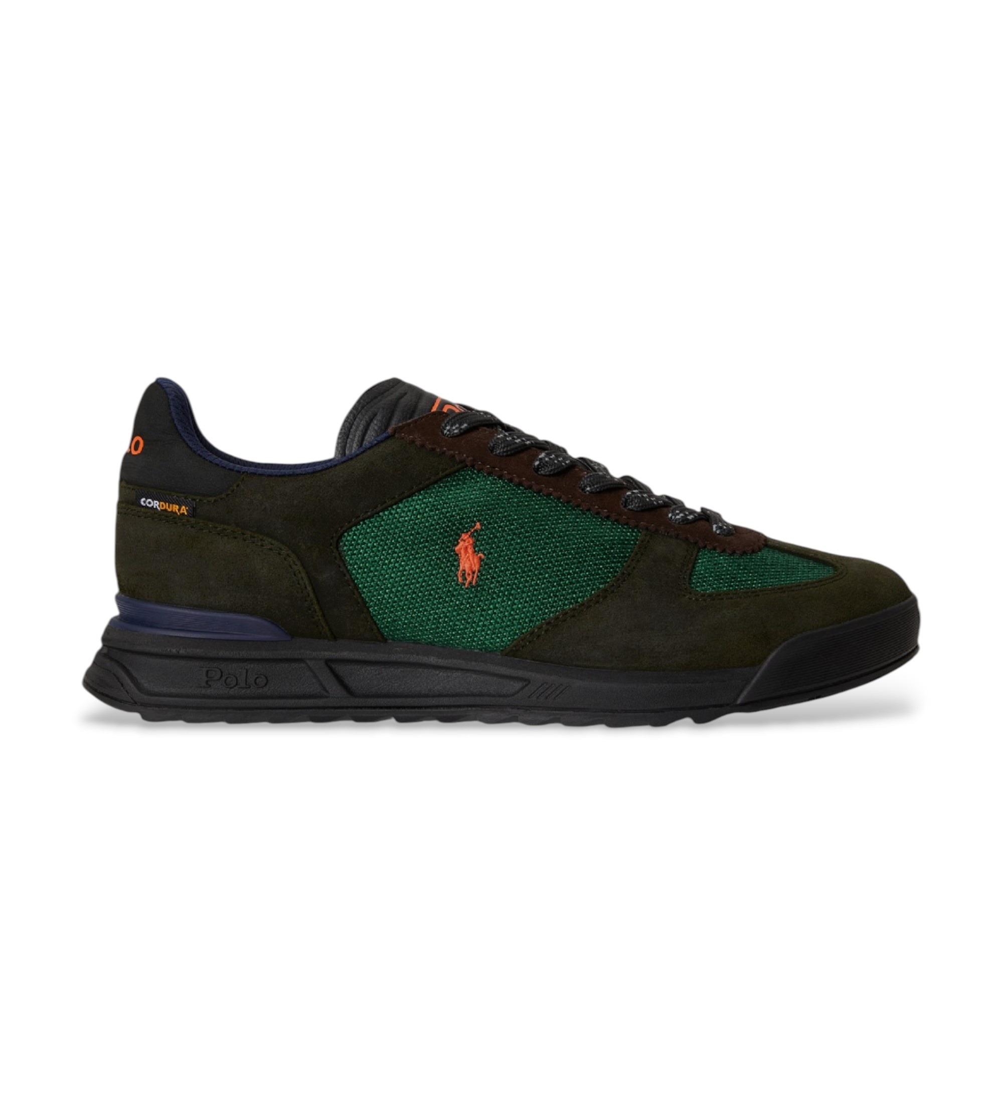 Polo Ralph Lauren für Herren. 809P15680001 Varick Sneaker mit grünen Wildledereinsätzen (45), Wohnung, Schnürsenkel, Lässig