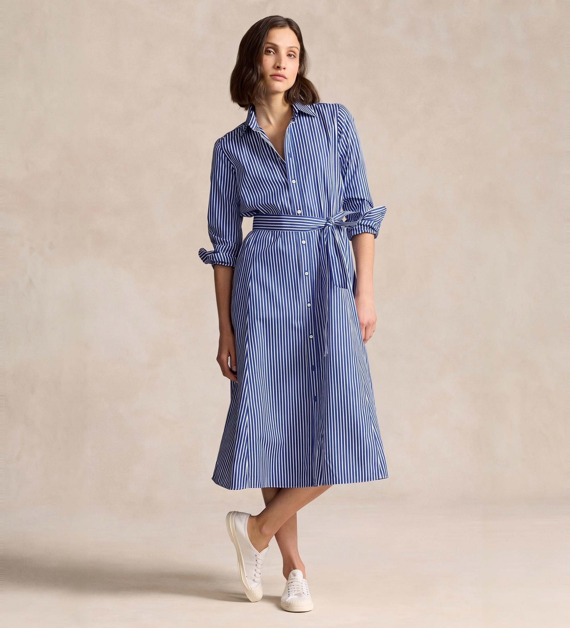 Polo Ralph Lauren für Damen. 211891430001 Blaues Hemdkleid (30), Lässig, Baumwolle, Langarm