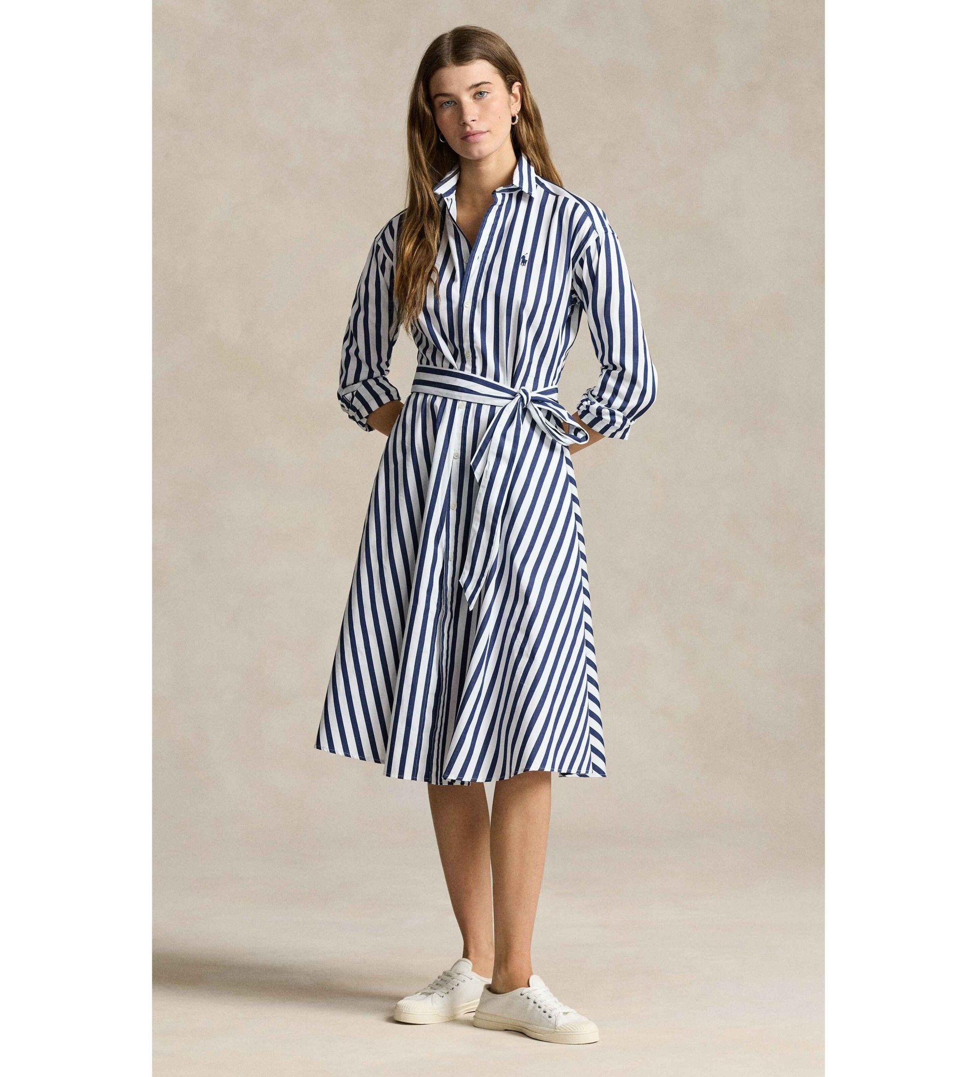 Polo Ralph Lauren für Damen. 211891428001 Marineblaues Hemdblusenkleid (30), Lässig, Baumwolle, Langarm
