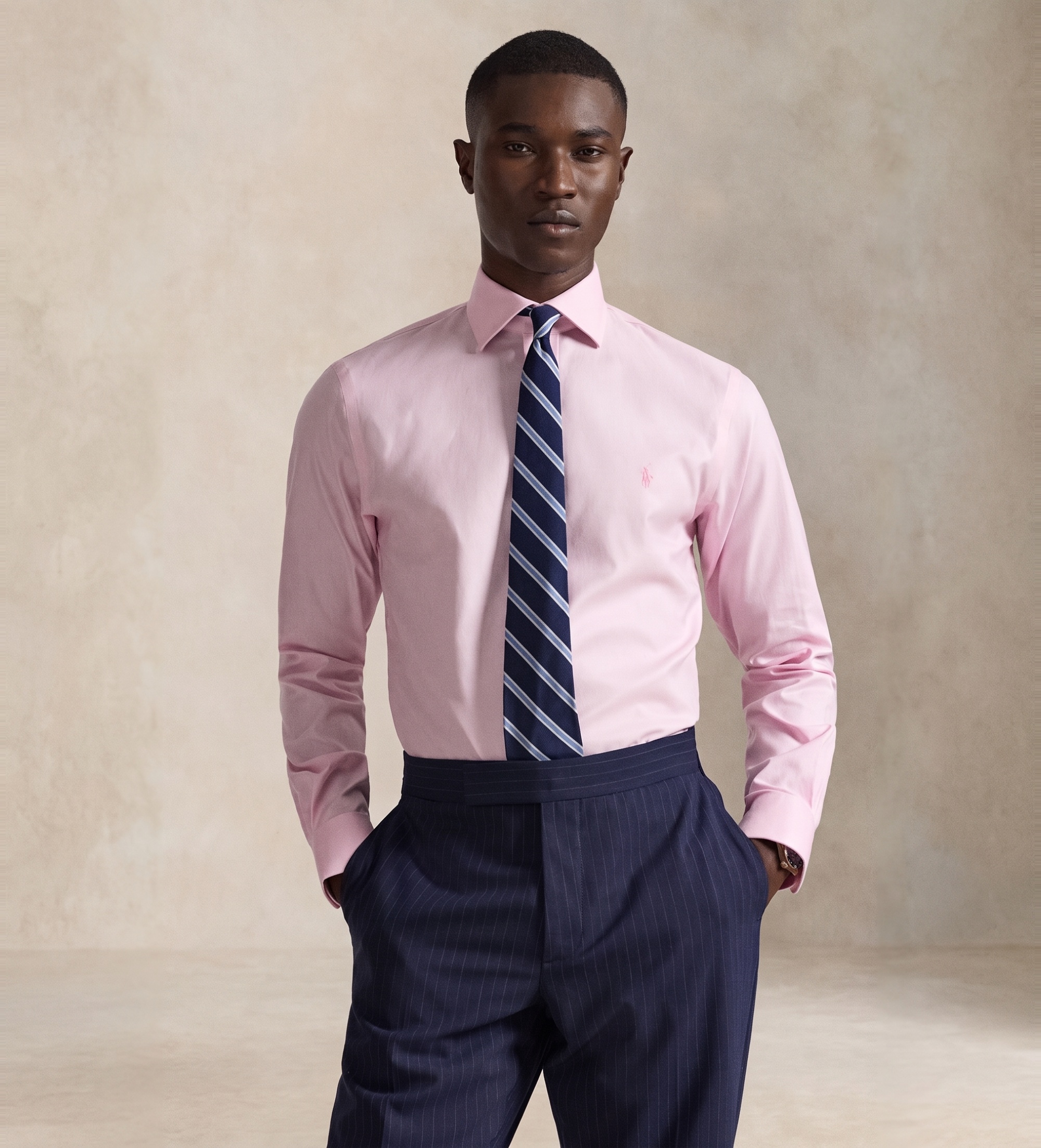 Polo Ralph Lauren für Herren. 712B15310003 Hemd Custom Fit mit rosa Textur (43), Lässig, Baumwolle, Klassisch, Langarm