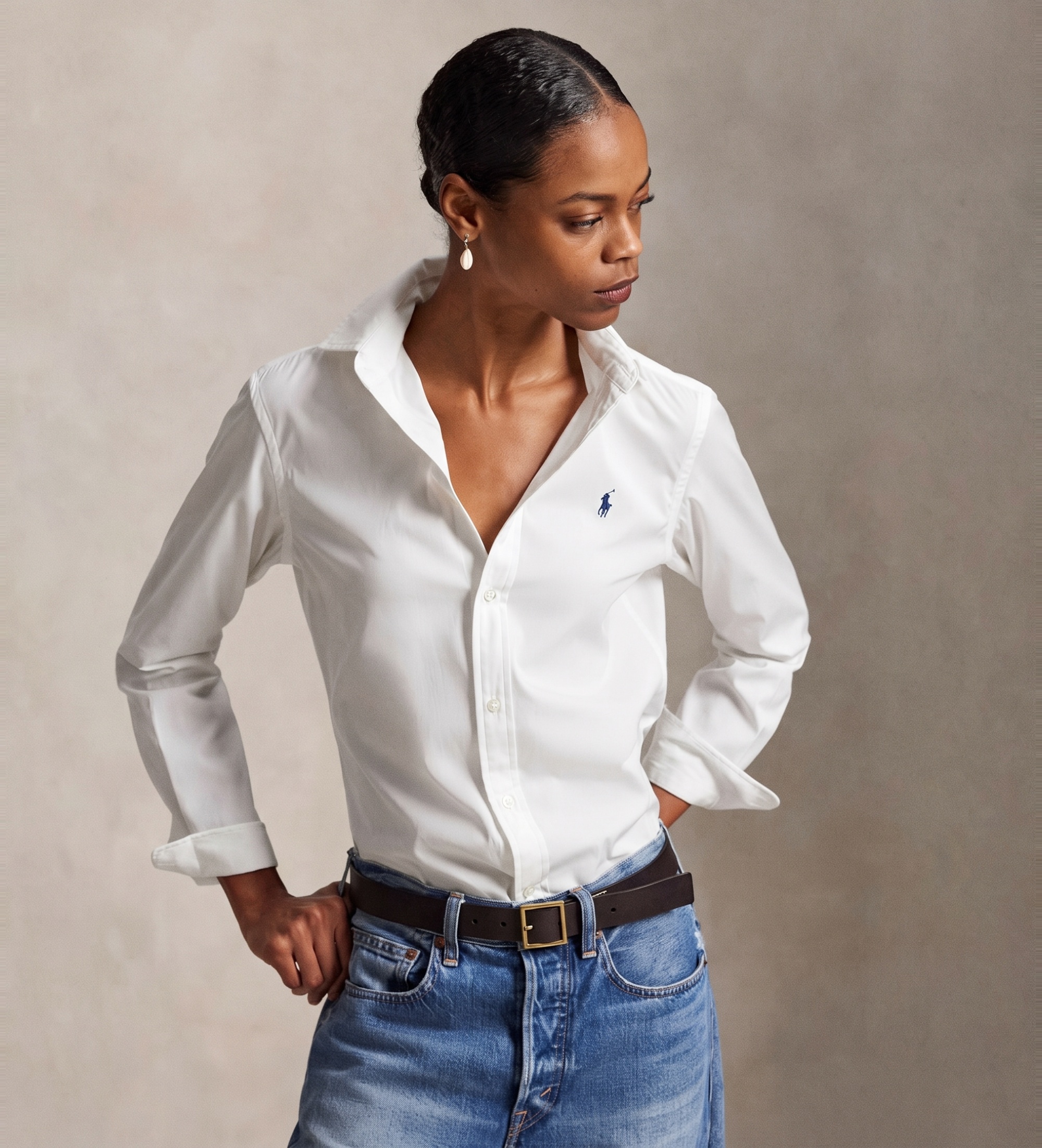 Polo Ralph Lauren für Damen. 211891376001 Slim Fit Baumwollhemd weiß (32), Lässig, Baumwolle, Klassisch, Langarm