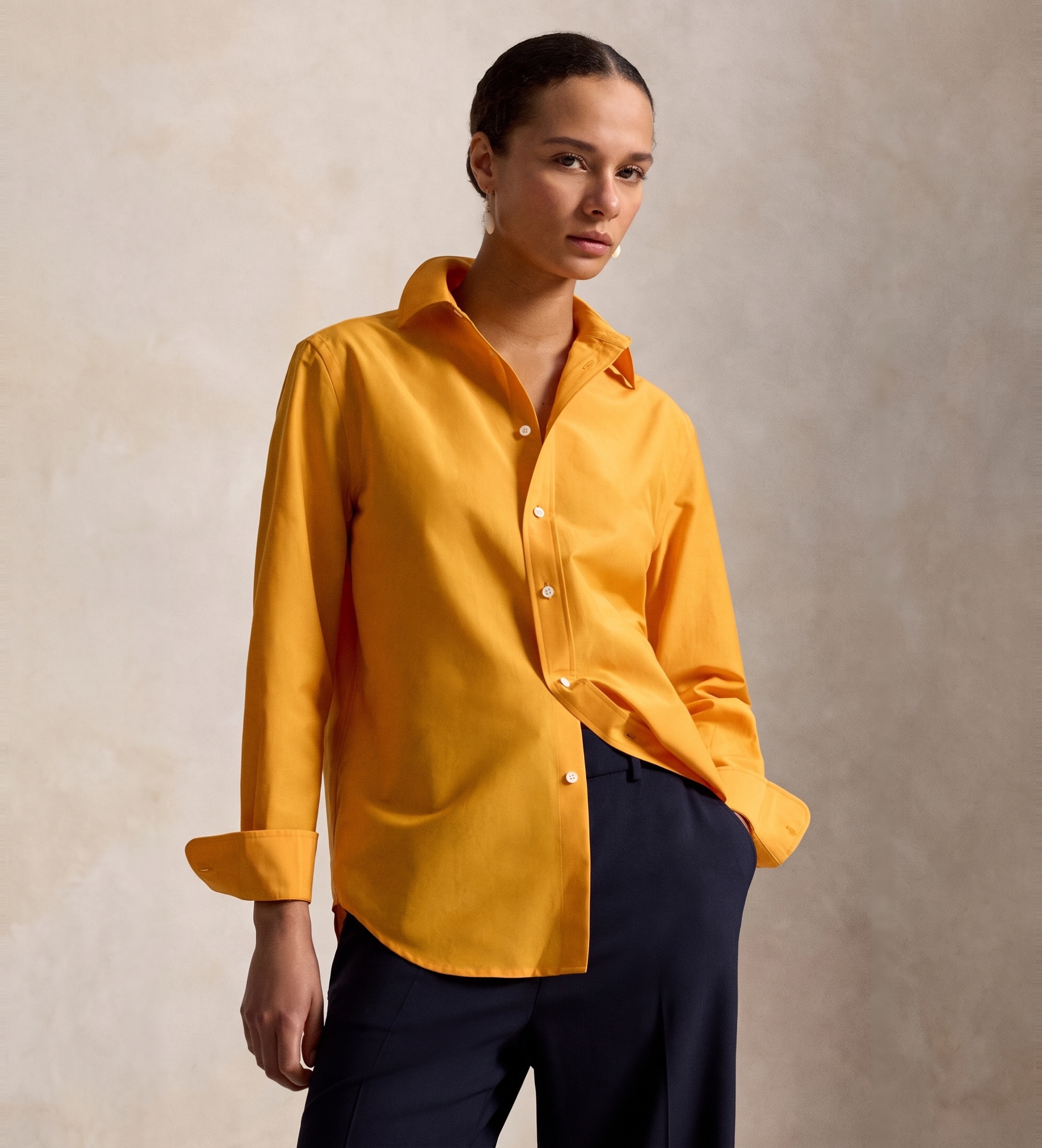 Polo Ralph Lauren für Damen. 211B30368002 Relaxed Fit Hemd aus Baumwolle und Seide in Orange (XL), Lässig, Langarm